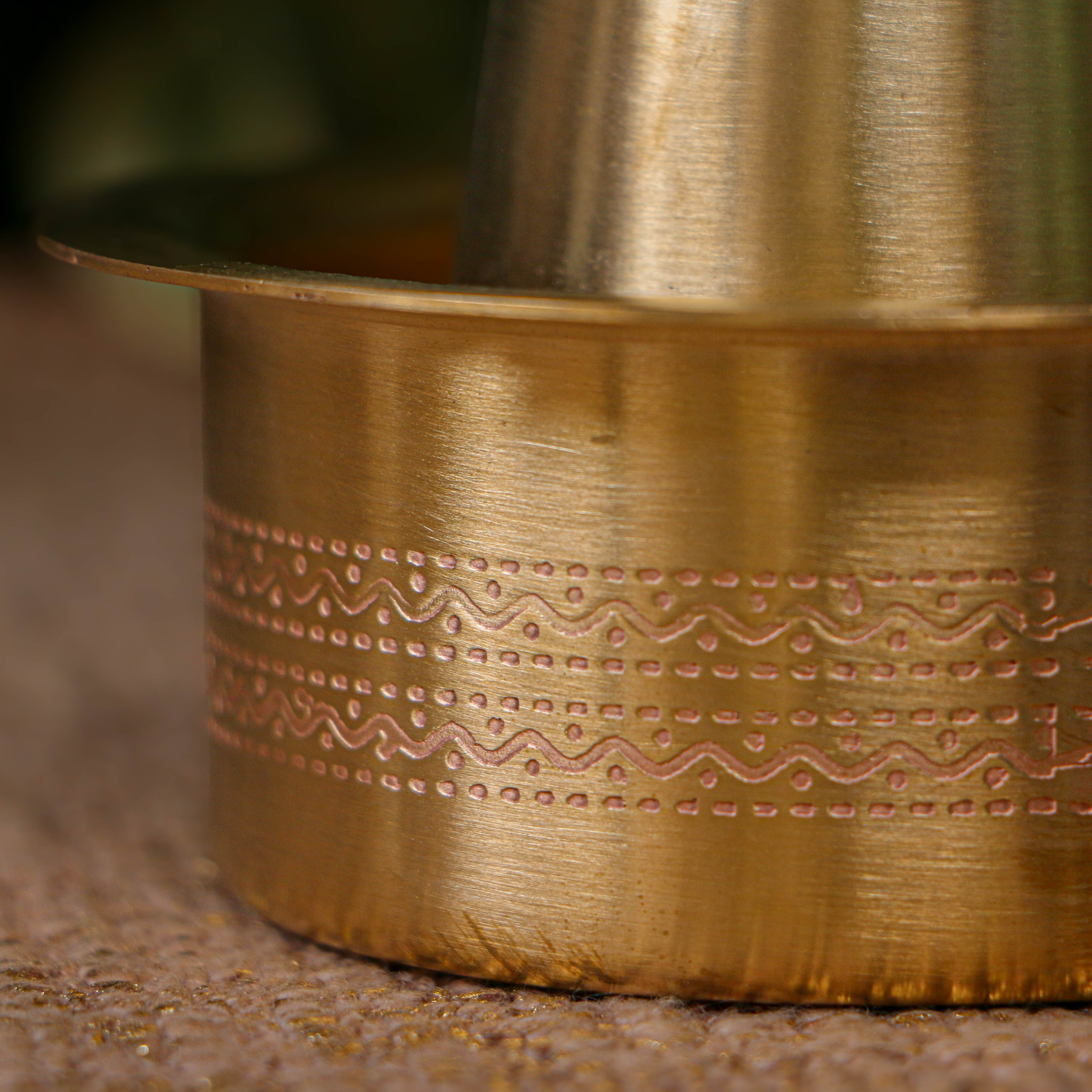 Elegant Pure Brass Coffee Dabara Cup Set - Finely Etched - Matt Finish - 120 ML - Heavy Grade