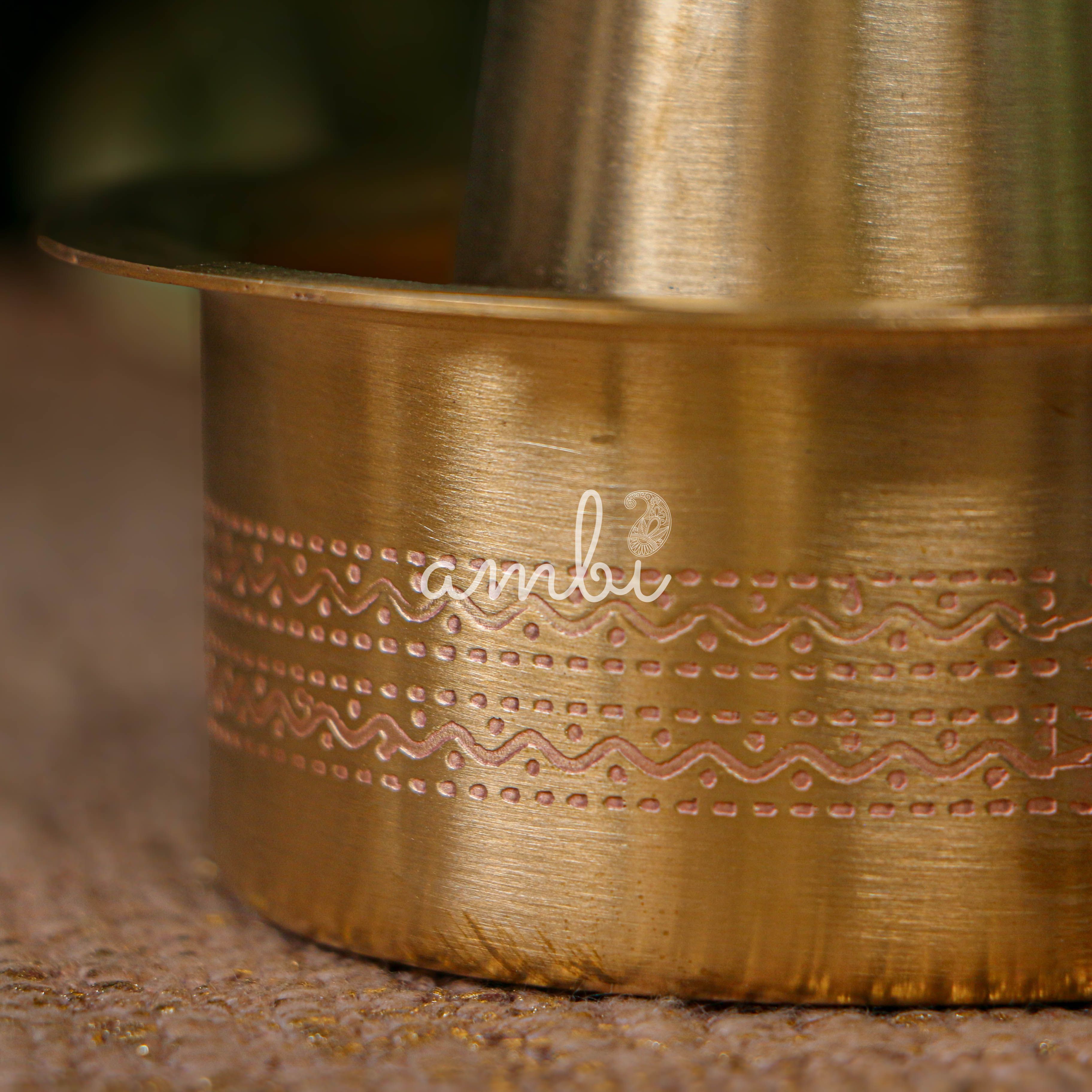 Elegant Pure Brass Coffee Dabara Cup Set - Finely Etched - Matt Finish - 120 ML - Heavy Grade