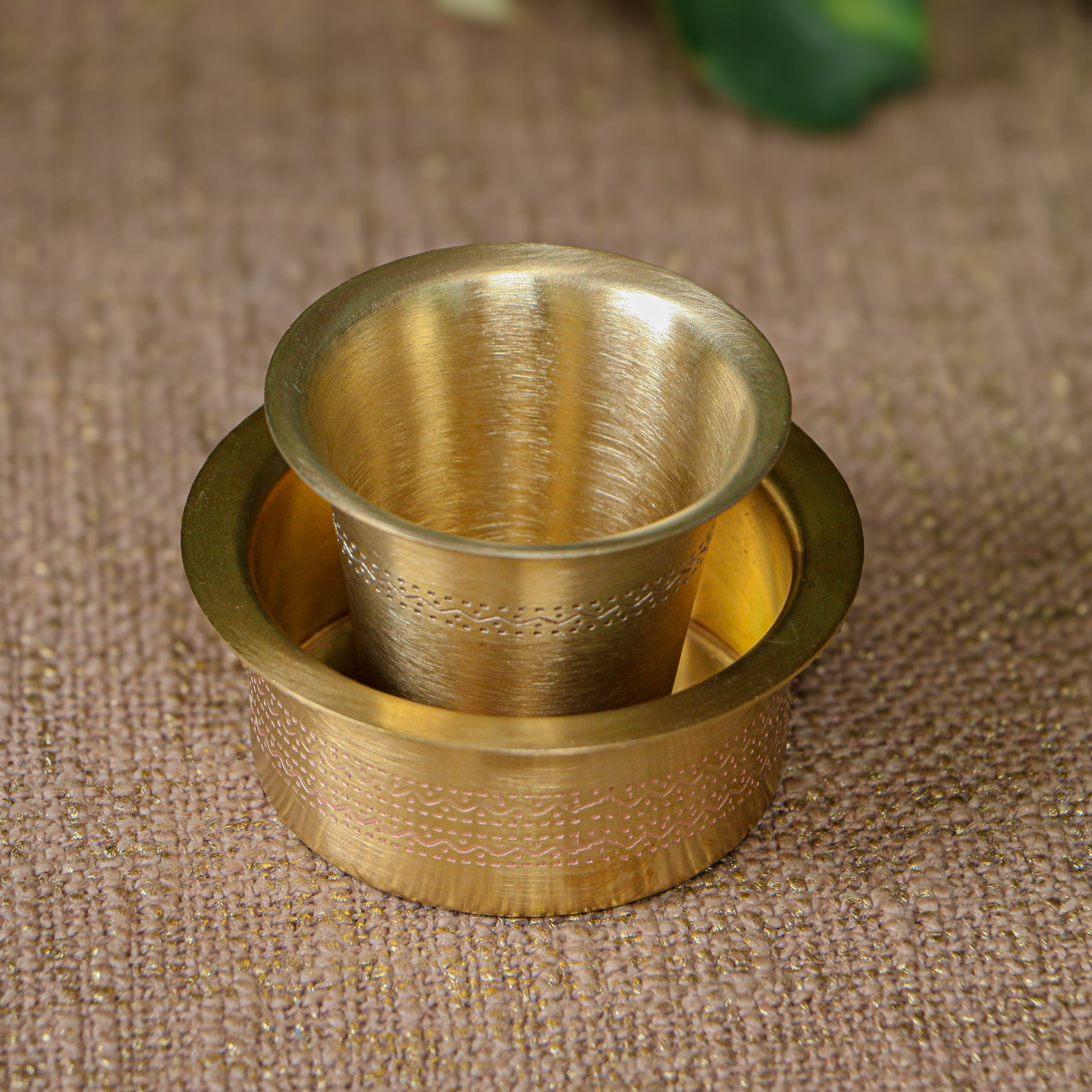 Elegant Pure Brass Coffee Dabara Cup Set - Finely Etched - Matt Finish - 120 ML - Heavy Grade