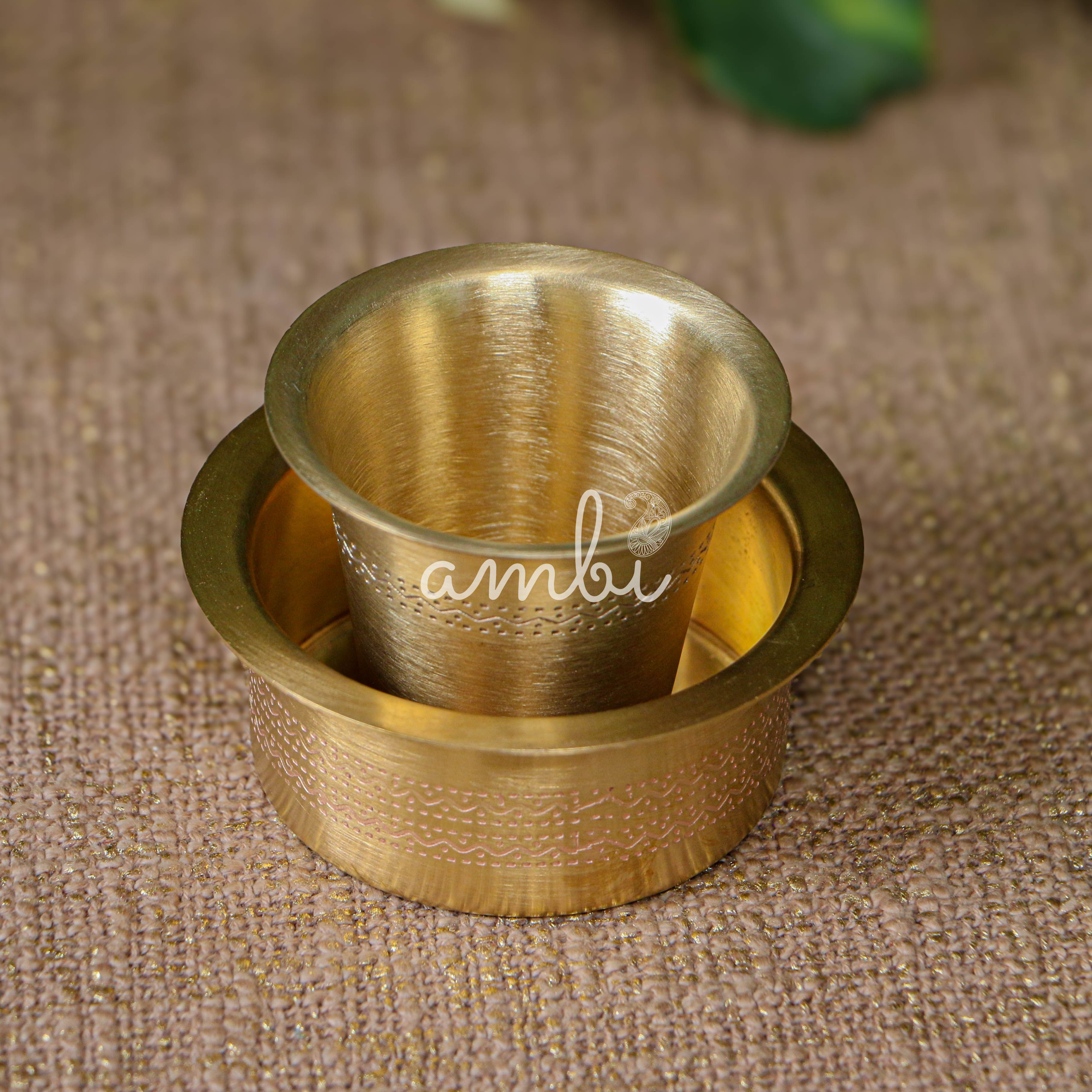 Elegant Pure Brass Coffee Dabara Cup Set - Finely Etched - Matt Finish - 120 ML - Heavy Grade