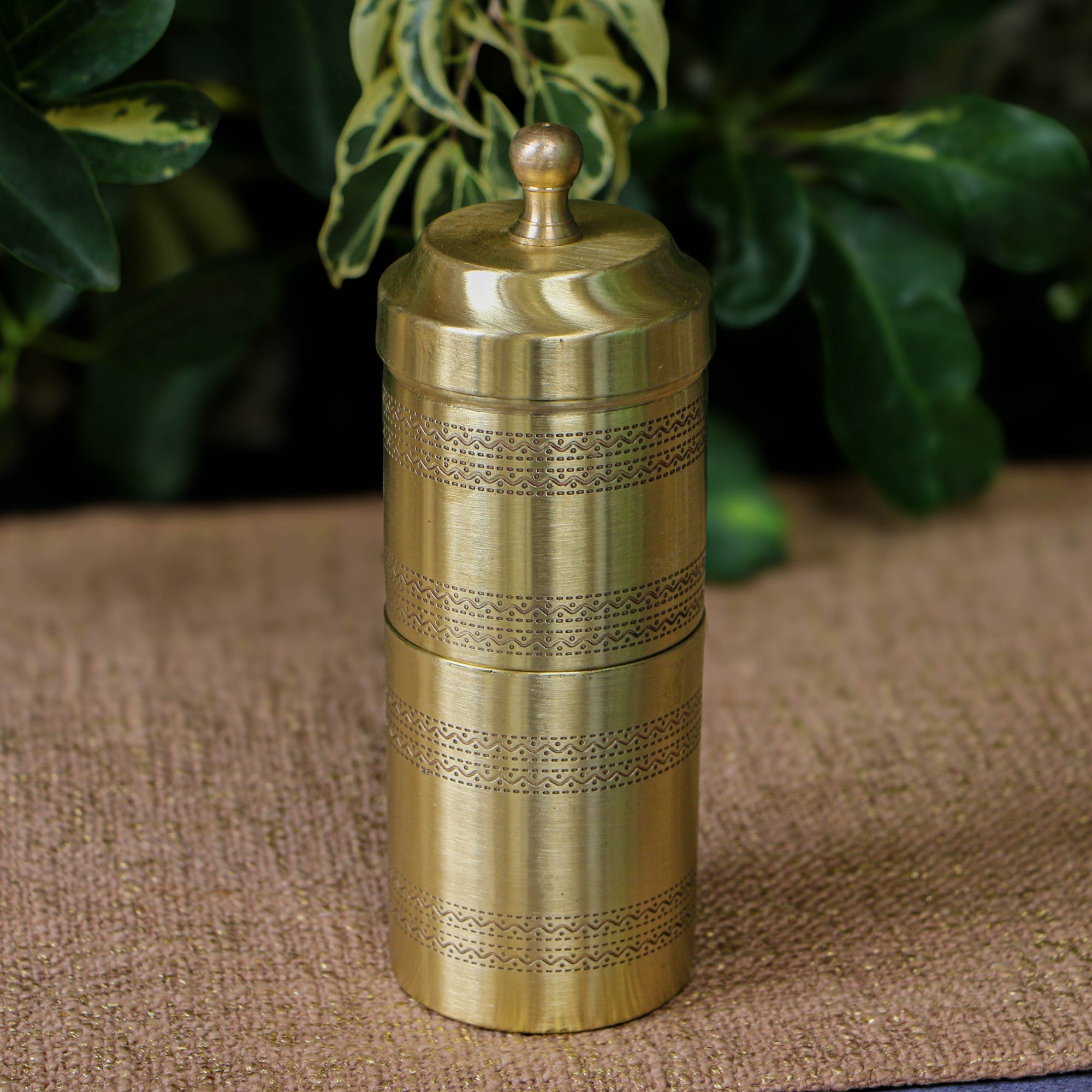 100% Pure Brass Coffee Filter - Matt Finish - Fine Etching Design - Small for 2-3 Cups Coffee