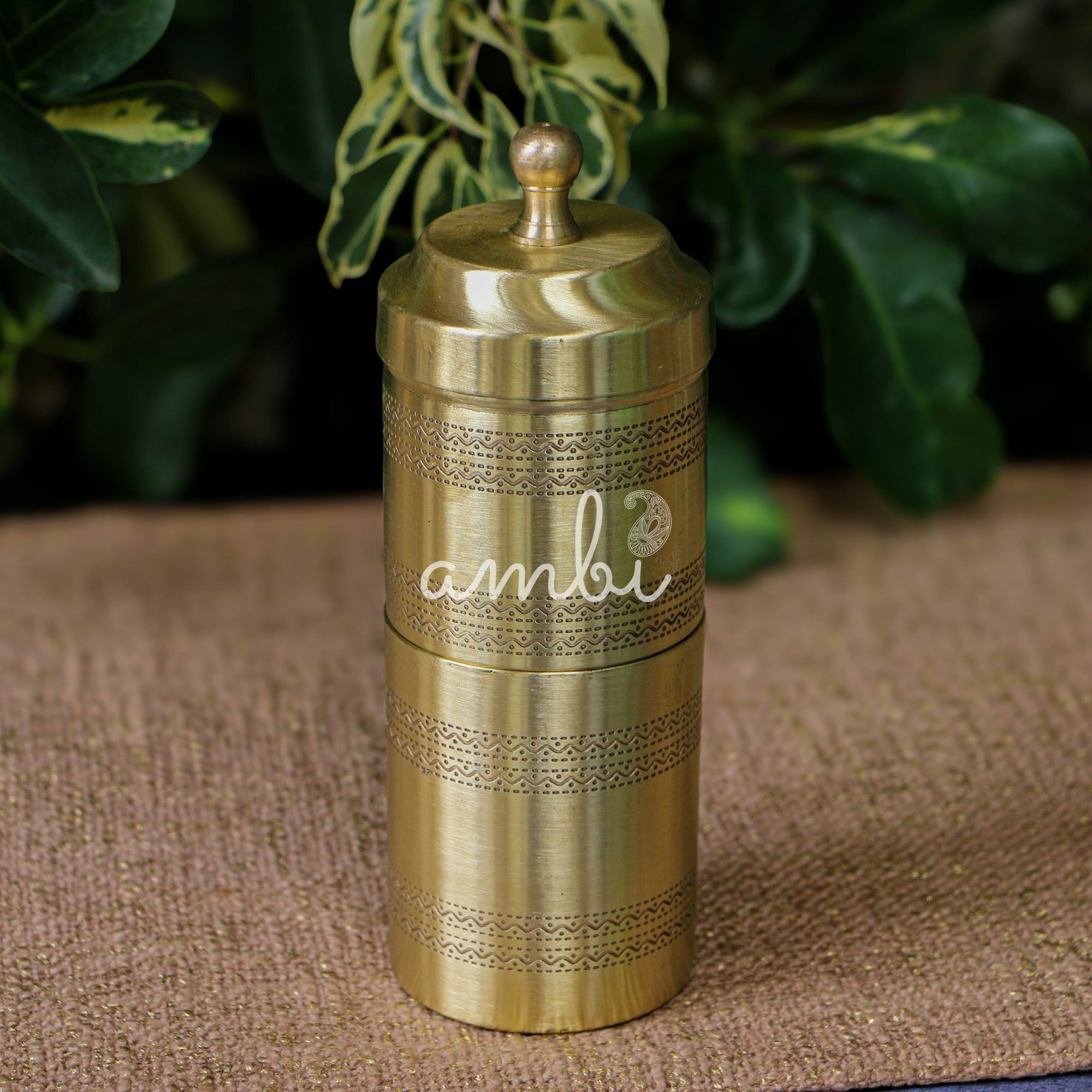 100% Pure Brass Coffee Filter - Matt Finish - Fine Etching Design - Small for 2-3 Cups Coffee