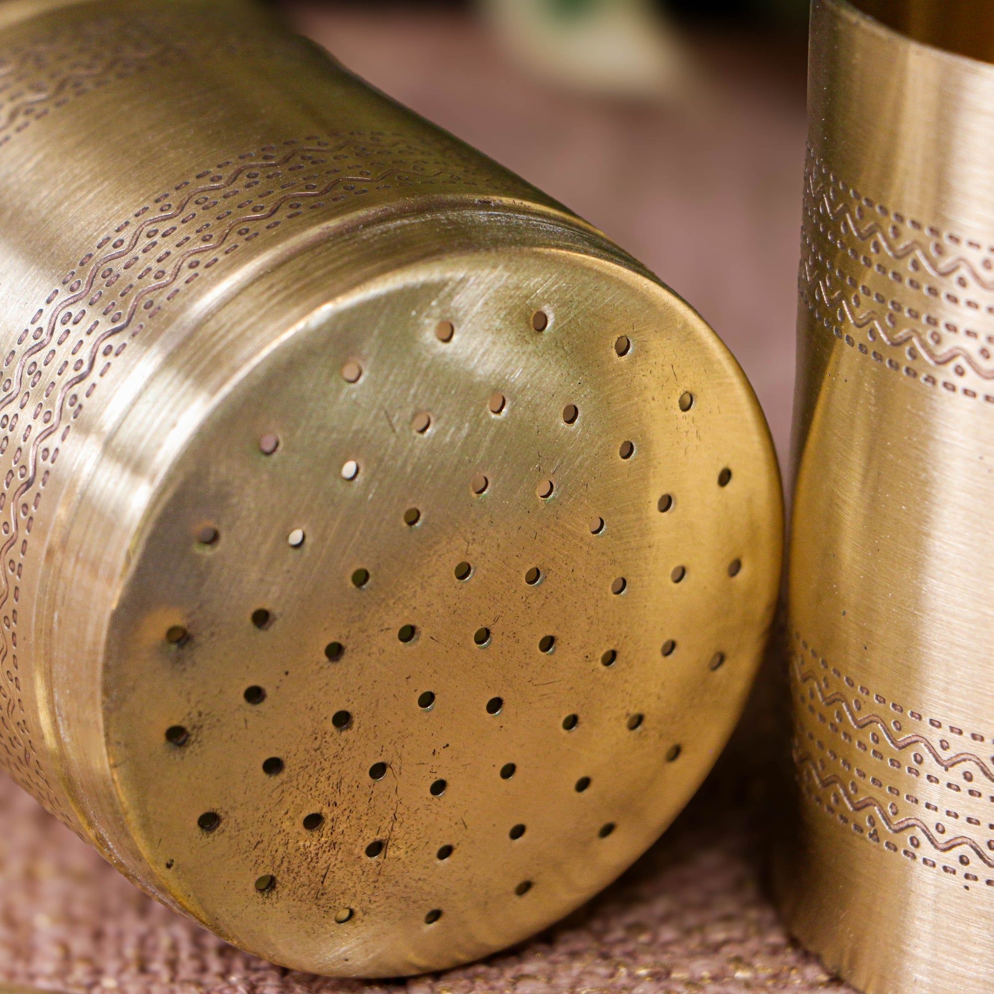 100% Pure Brass Coffee Filter - Matt Finish - Fine Etching Design - Small for 2-3 Cups Coffee