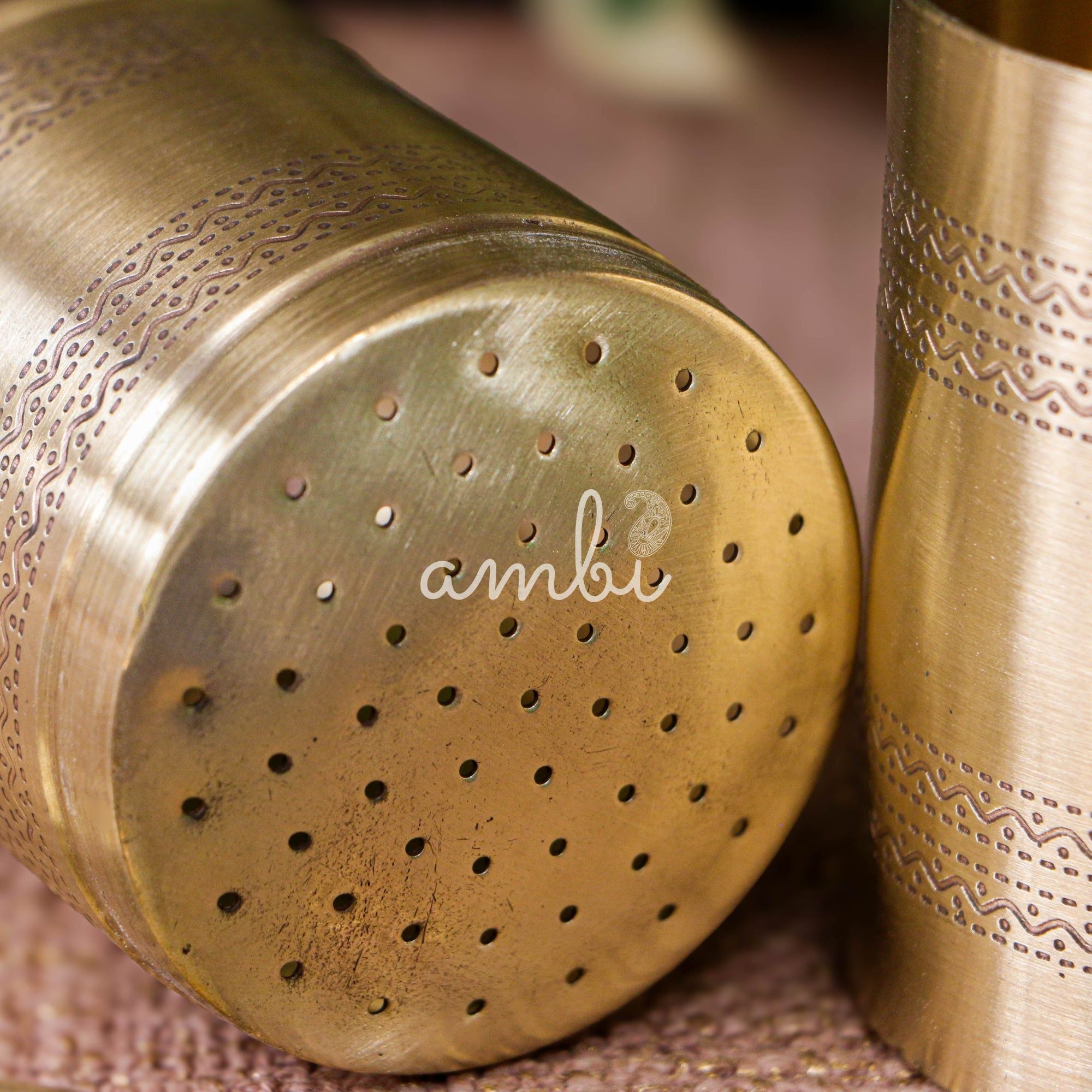 100% Pure Brass Coffee Filter - Matt Finish - Fine Etching Design - Small for 2-3 Cups Coffee