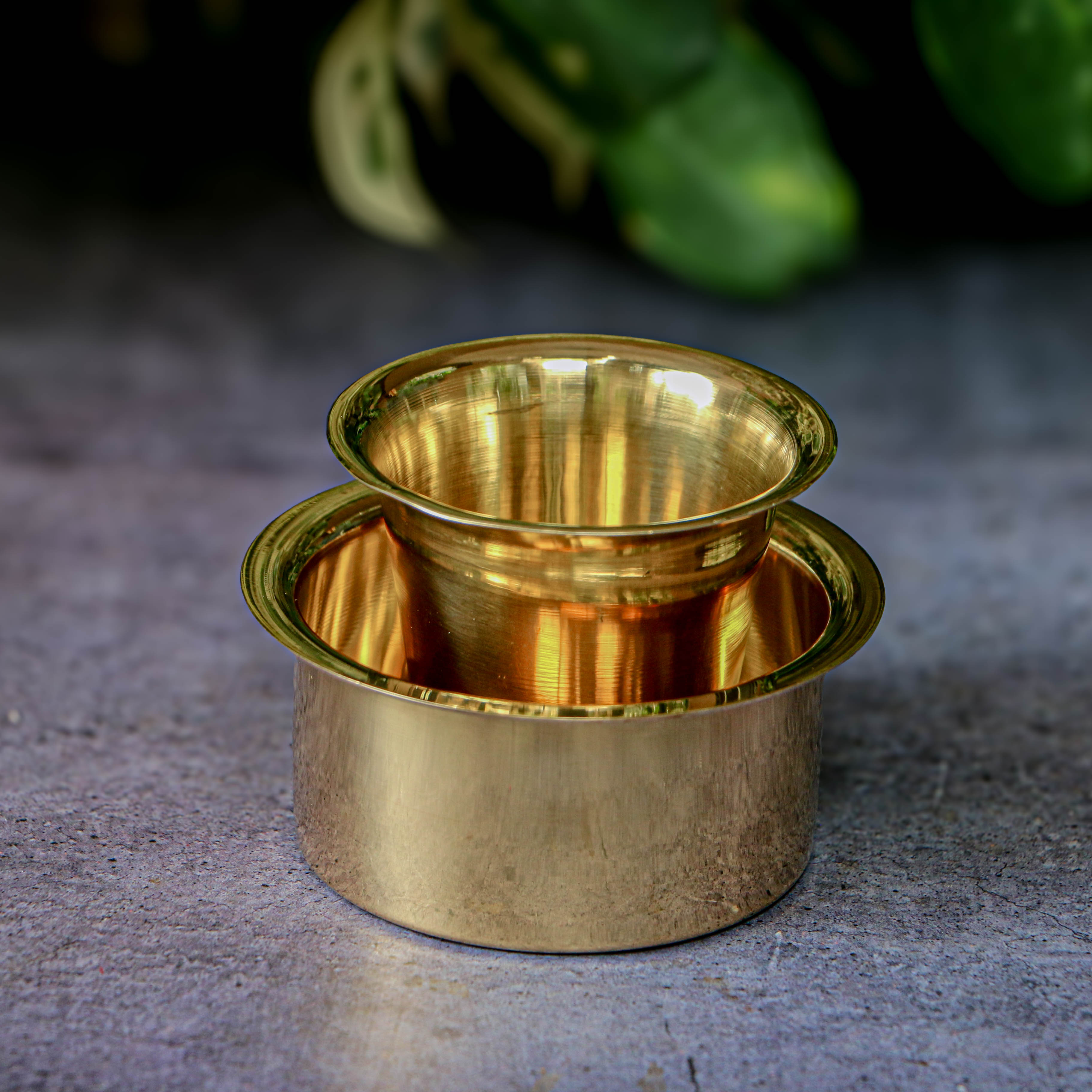 Pure Brass Filter Coffee Dabara Cup Set — Plain Gloss Finish | 120 ML | Single Set