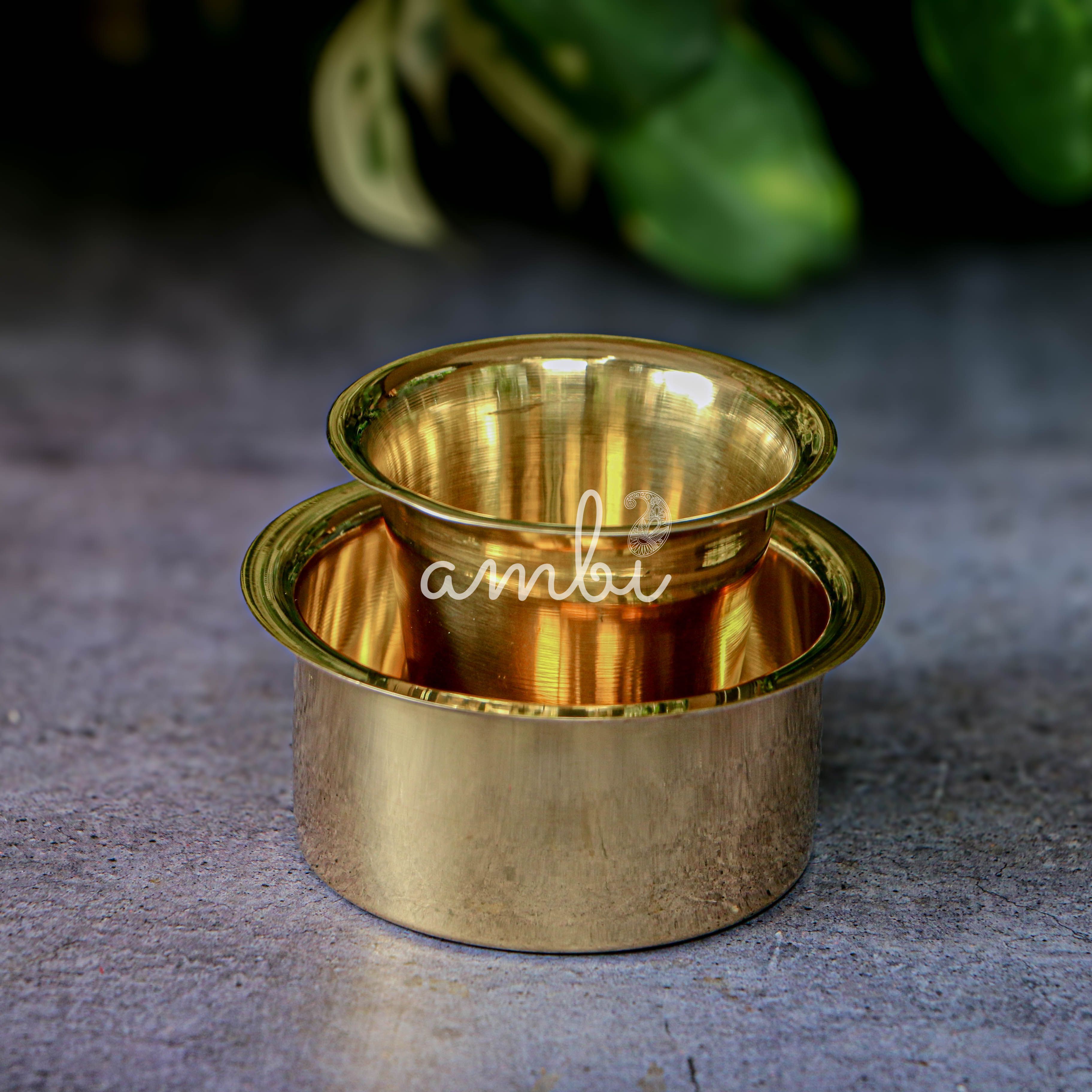 Brass Filter Coffee Dabara Cup Set Plain - Gloss Finish - 120 ML - Set of 1