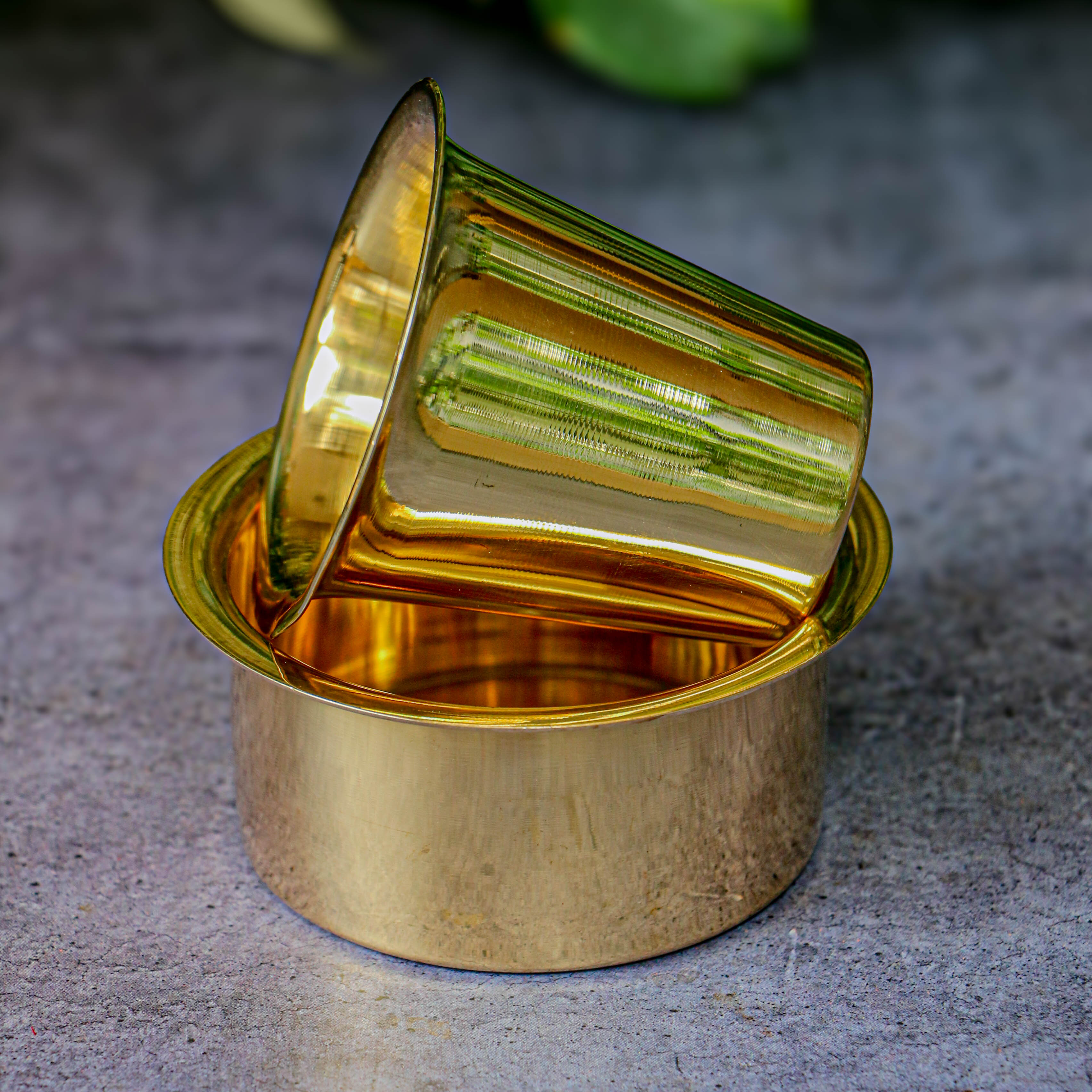 Pure Brass Filter Coffee Dabara Cup Set — Plain Gloss Finish | 120 ML | Single Set