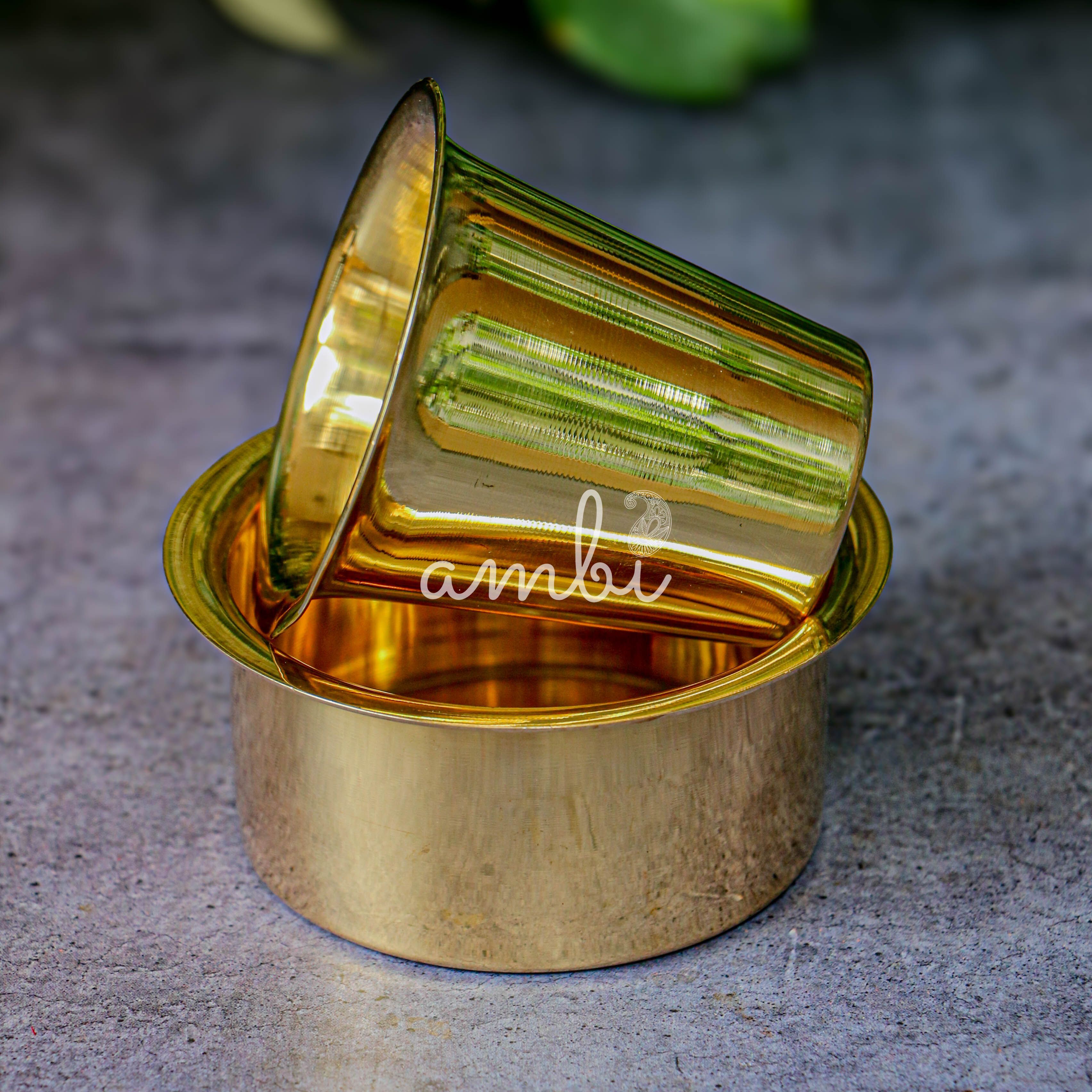 Brass Filter Coffee Dabara Cup Set Plain - Gloss Finish - 120 ML - Set of 1