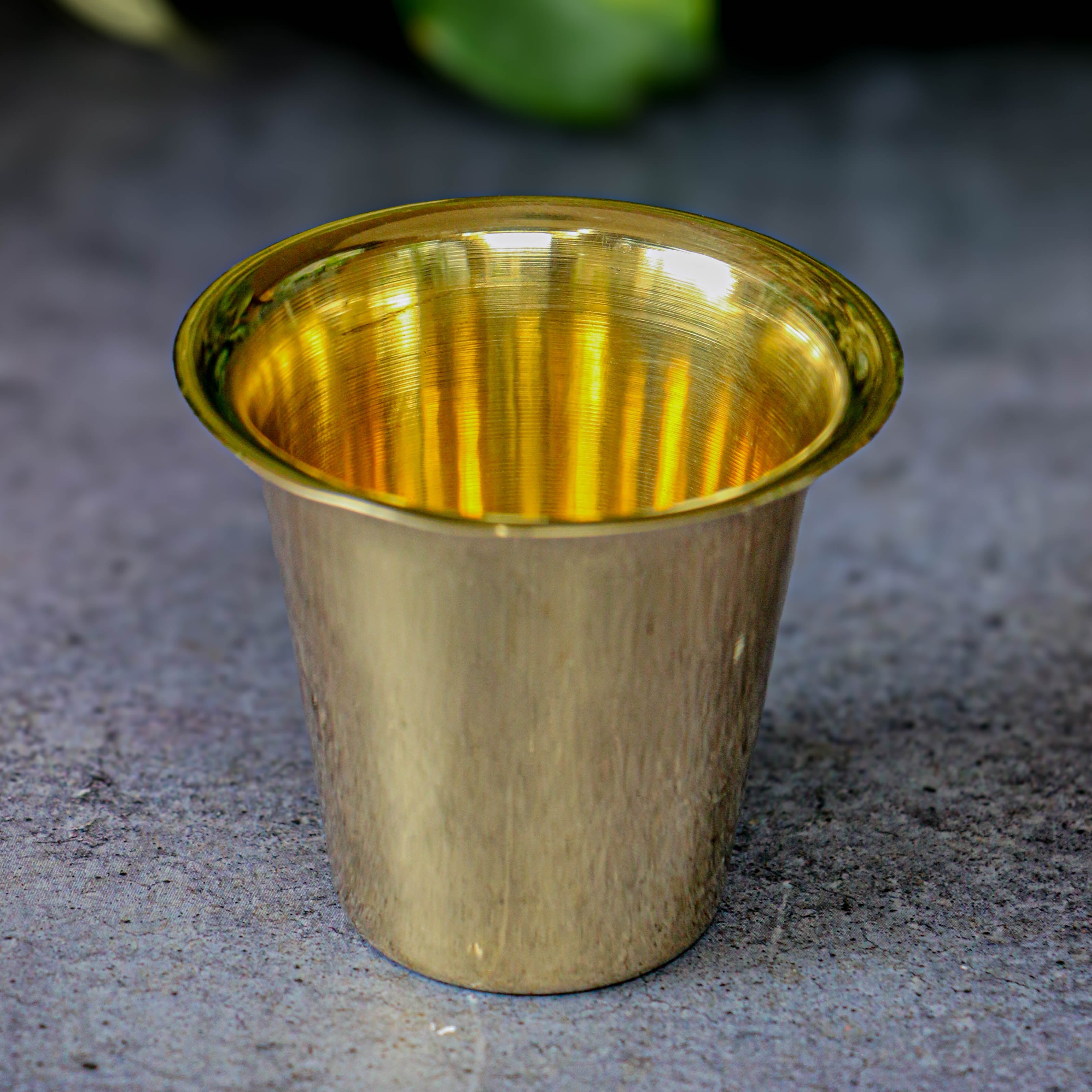 Pure Brass Filter Coffee Dabara Cup Set — Plain Gloss Finish | 120 ML | Single Set