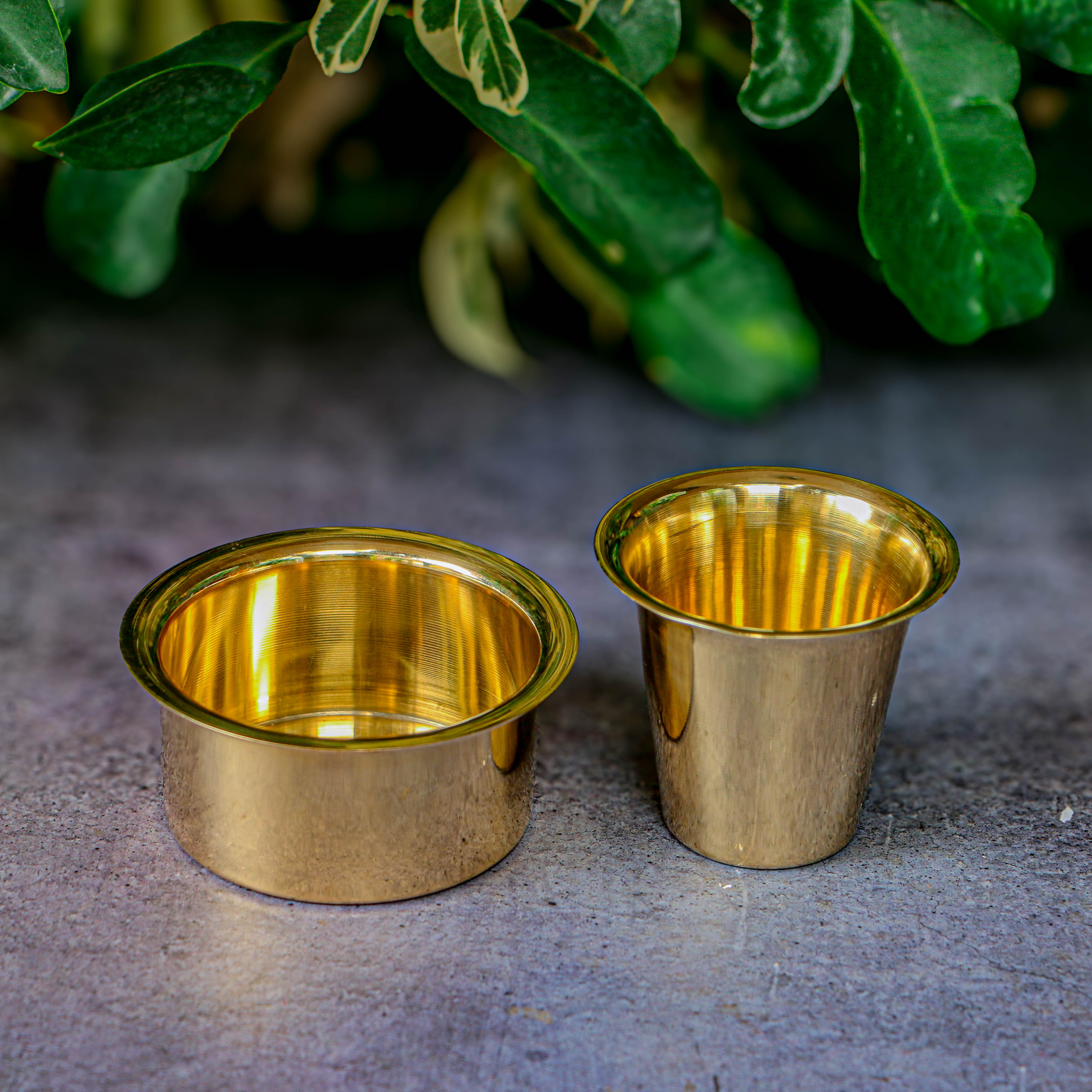 Pure Brass Filter Coffee Dabara Cup Set — Plain Gloss Finish | 120 ML | Single Set