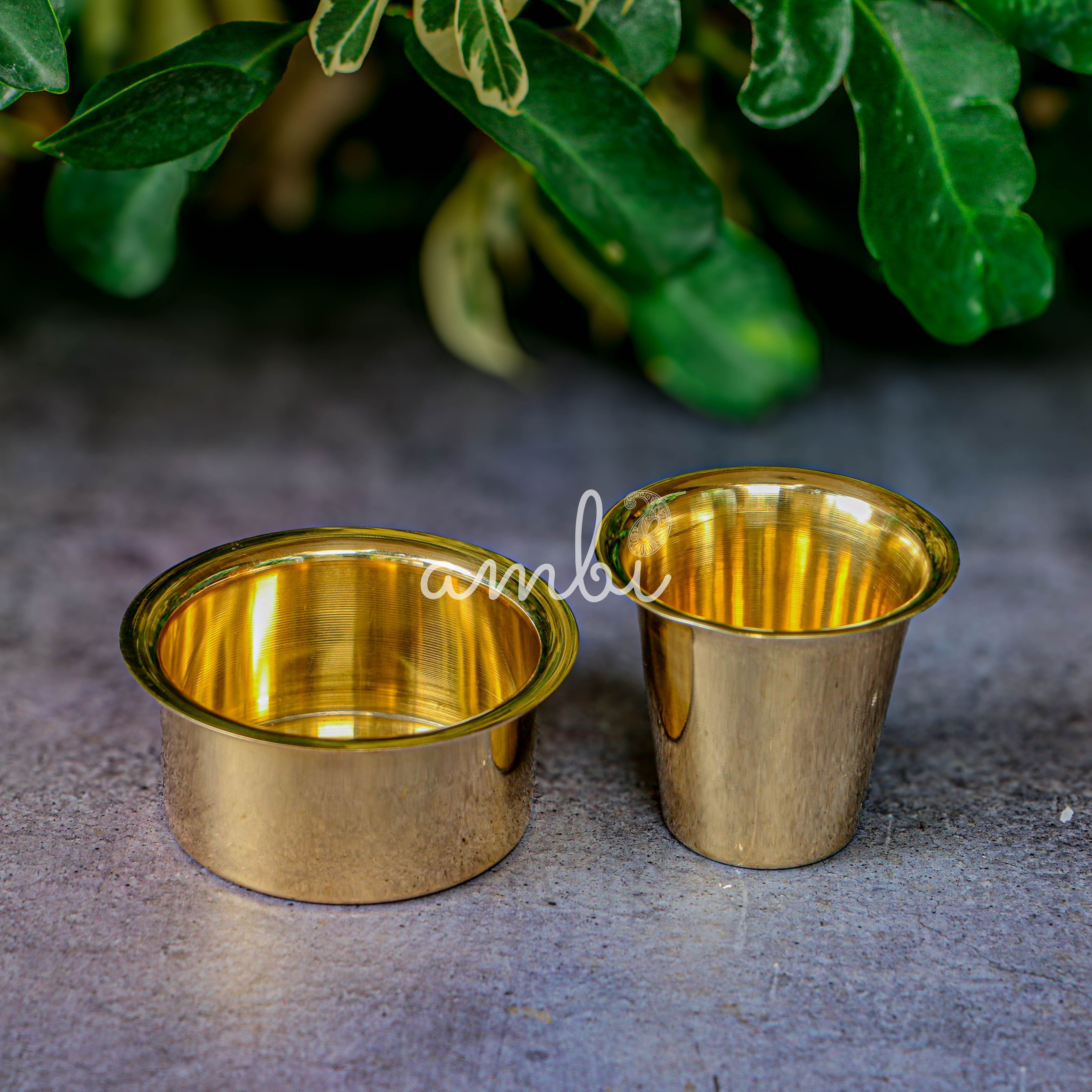 Brass Filter Coffee Dabara Cup Set Plain - Gloss Finish - 120 ML - Set of 1