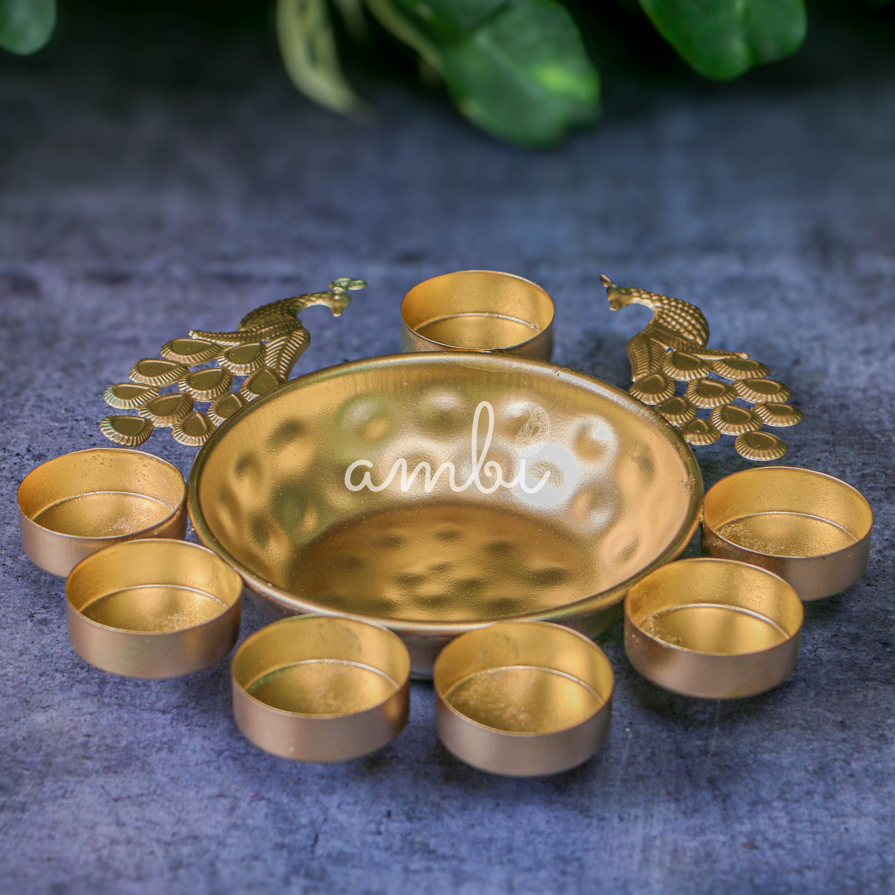 Ambi Metal Urli and Diyas for Blissful Home Decor Collection - 8.5 inches Diameter