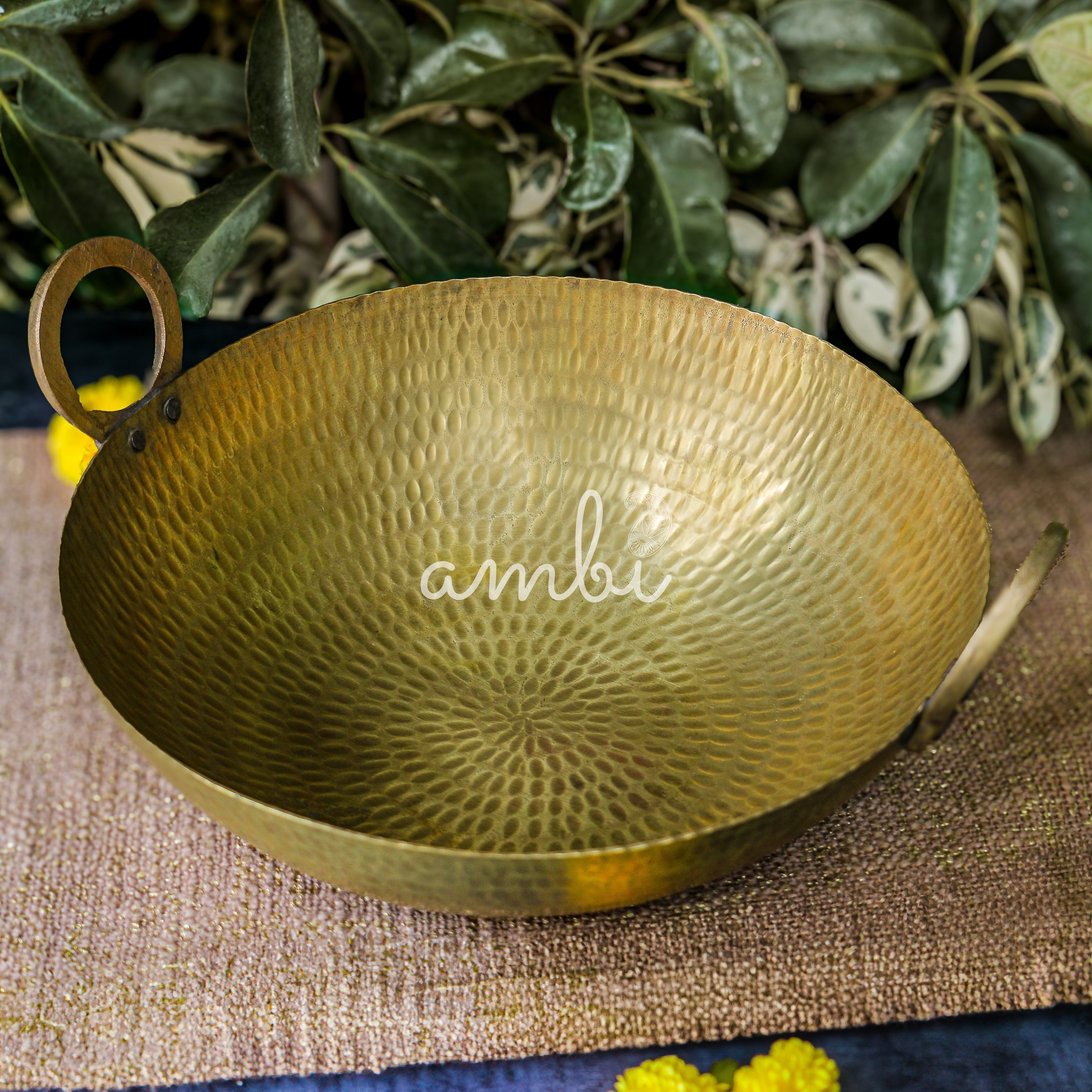 Handcrafted Vintage Brass Kadai - 13 inches diameter
