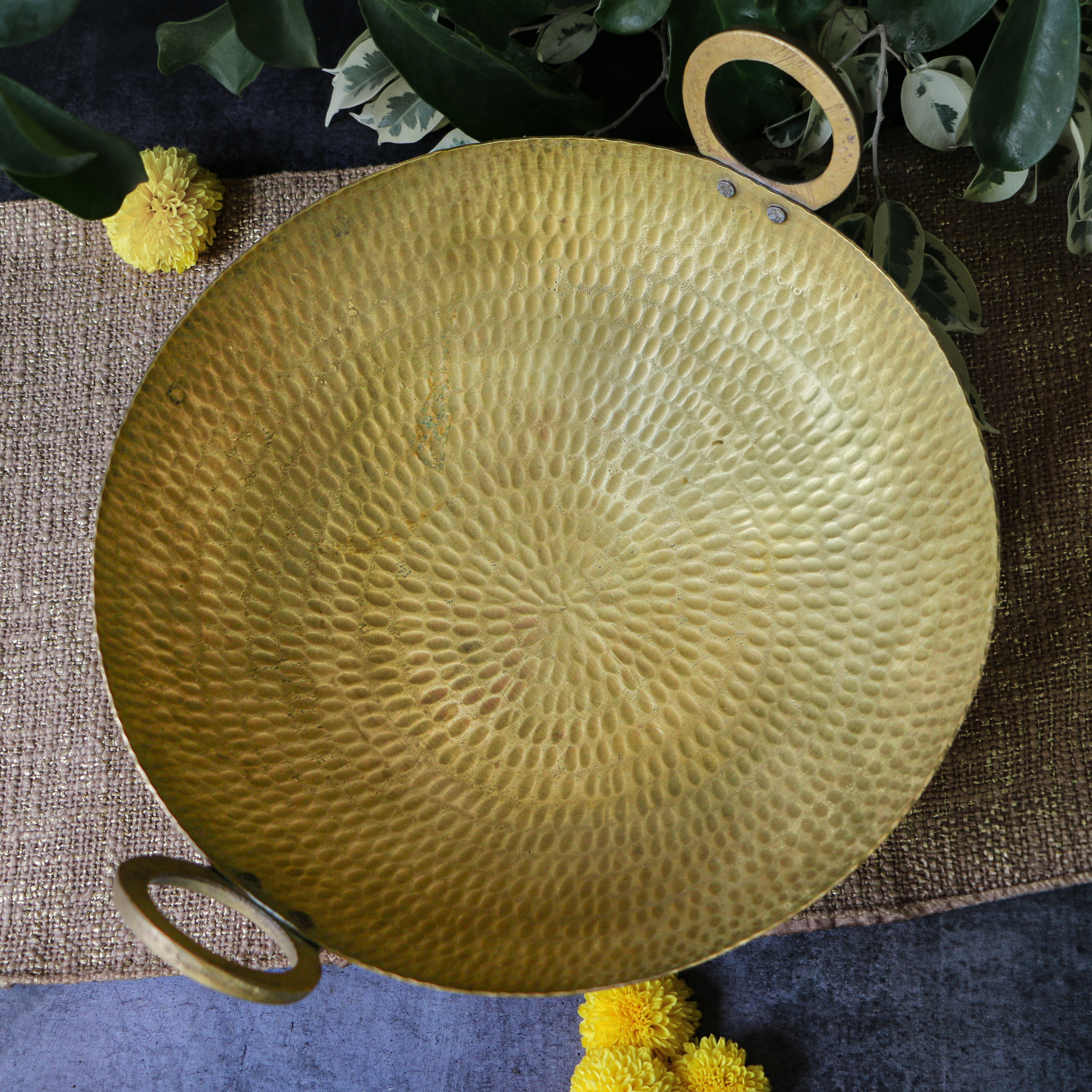 Handcrafted Vintage Brass Kadai — 13 Inches | Pre-Loved | Ambi
