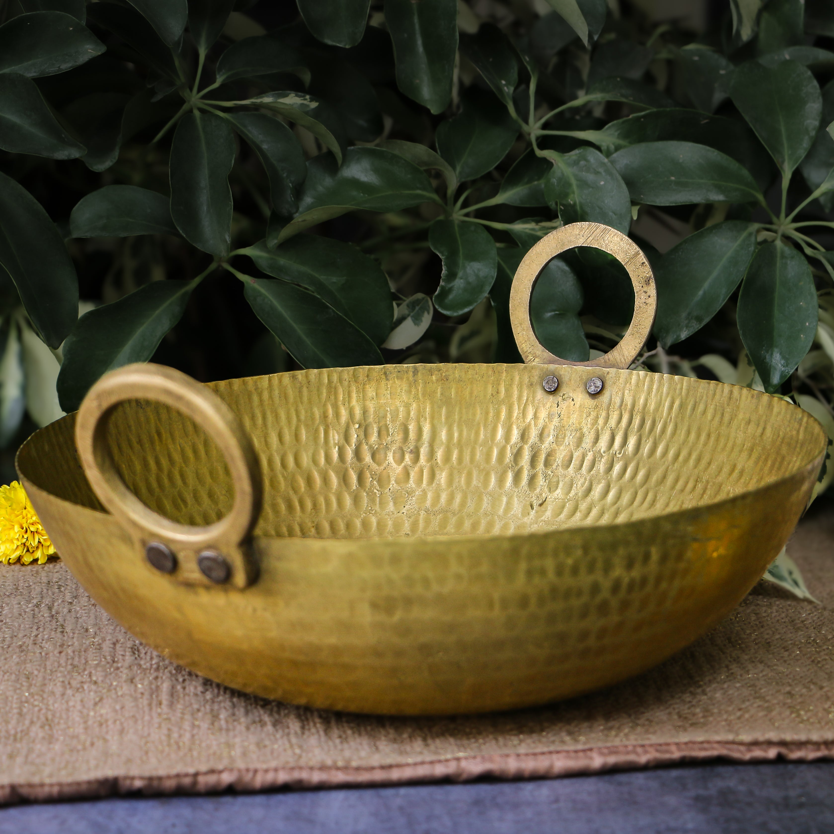 Handcrafted Vintage Brass Kadai — 13 Inches | Pre-Loved | Ambi