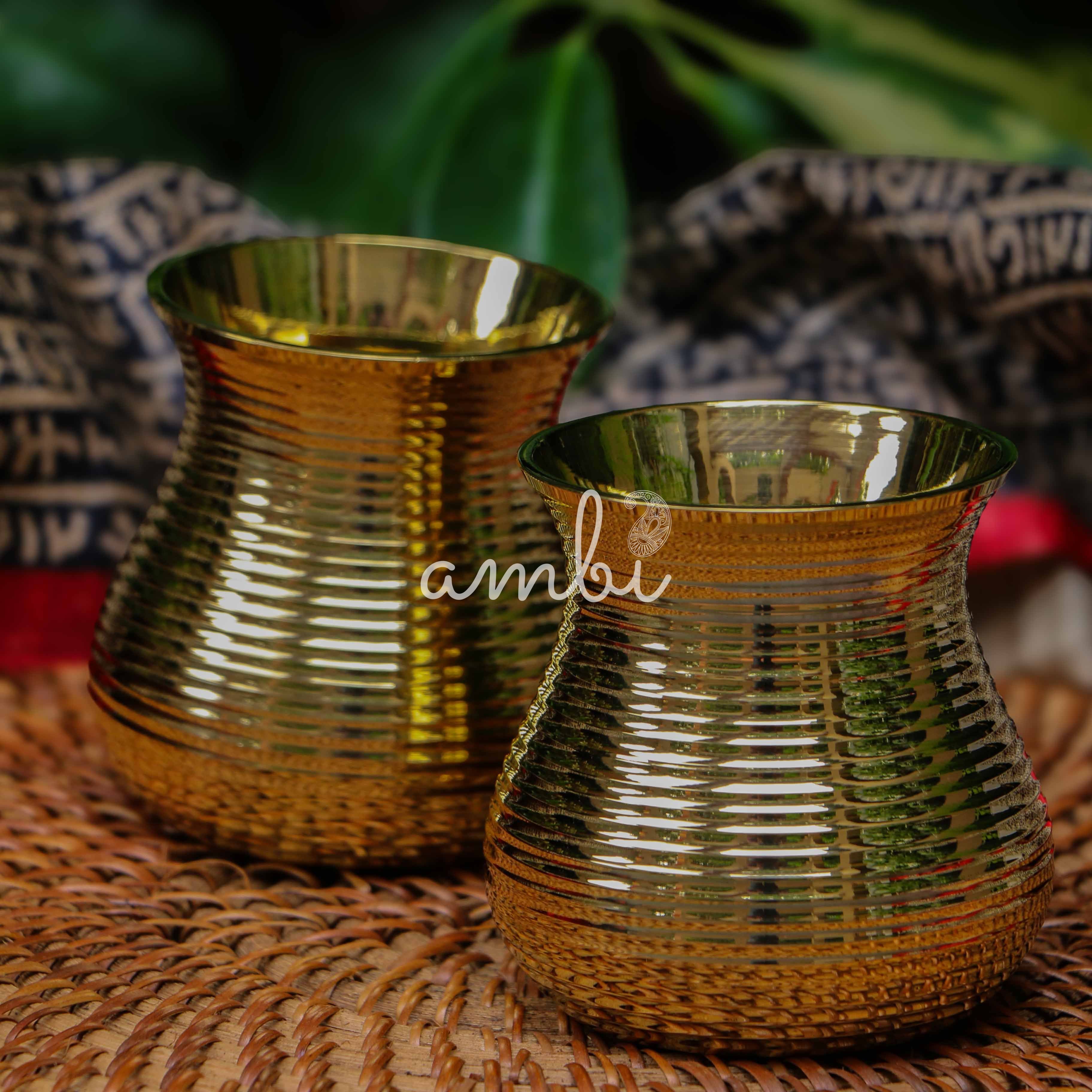 Brass Water Glass Small Lota Style - Set of 2