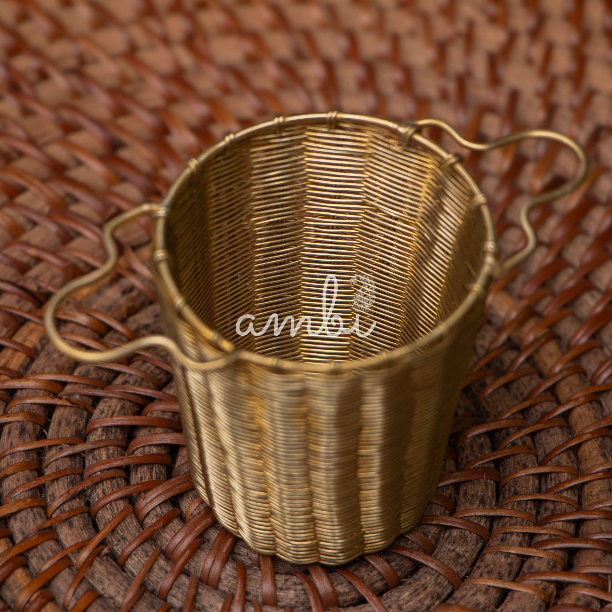 Ambi Pure Brass Cylindrical Wire Mesh Tea Strainer Antique Look - Small