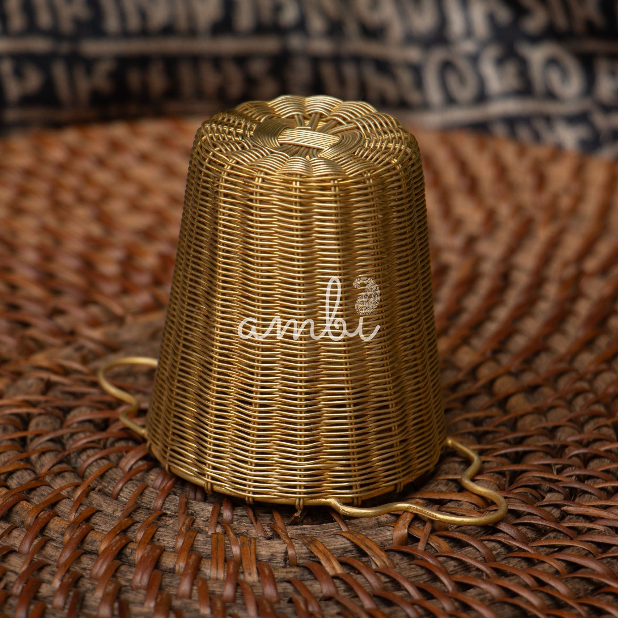 Ambi Pure Brass Cylindrical Wire Mesh Tea Strainer Antique Look - Small