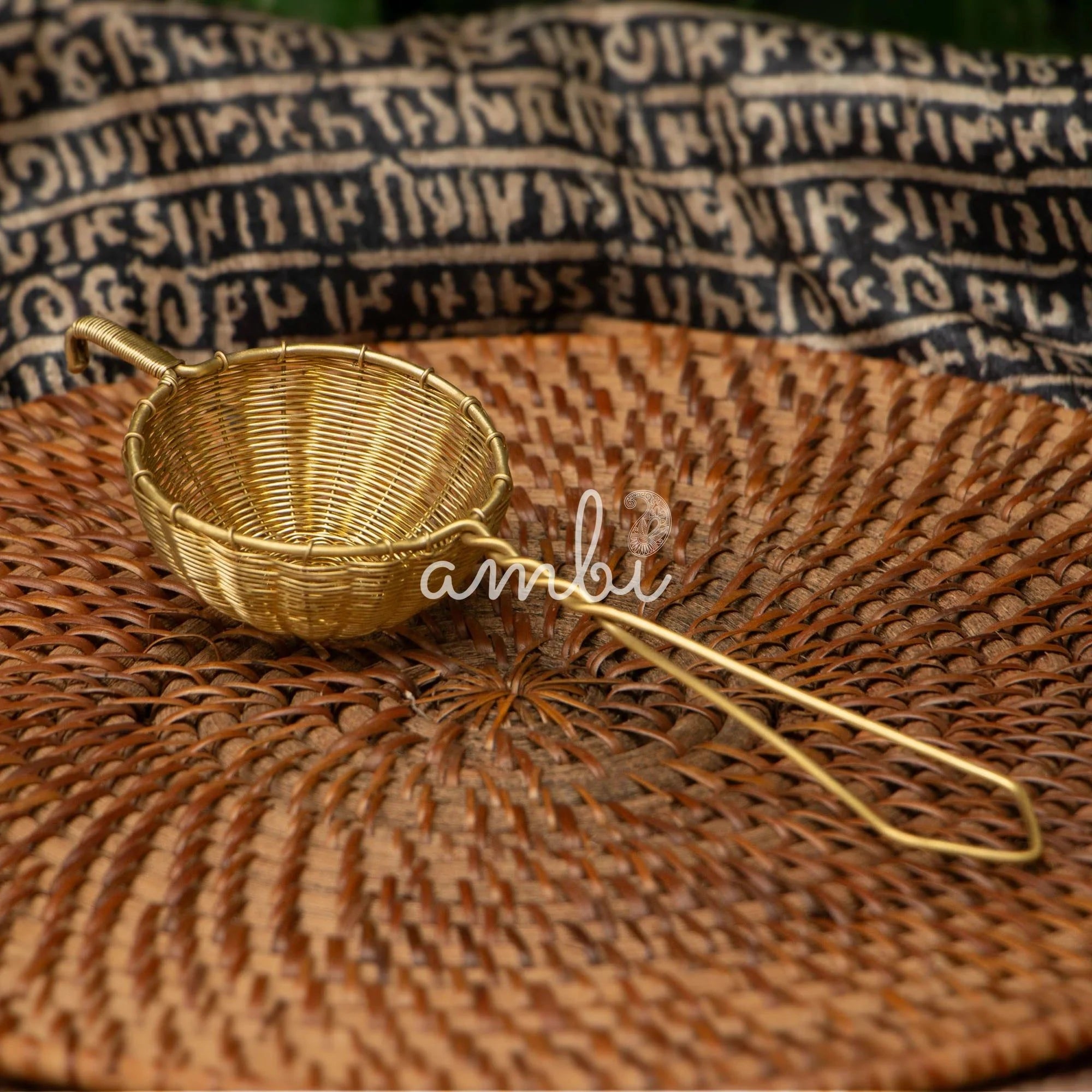 Handmade Brass Wire Mesh Tea Strainer - Large - Gold
