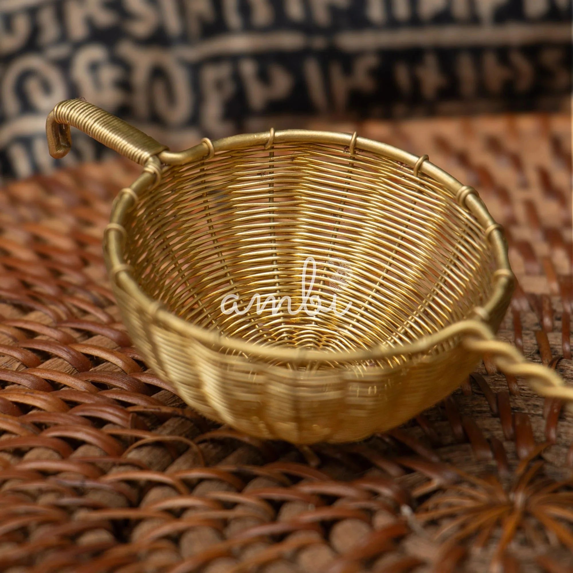 Handmade Brass Wire Mesh Tea Strainer - Large - Gold