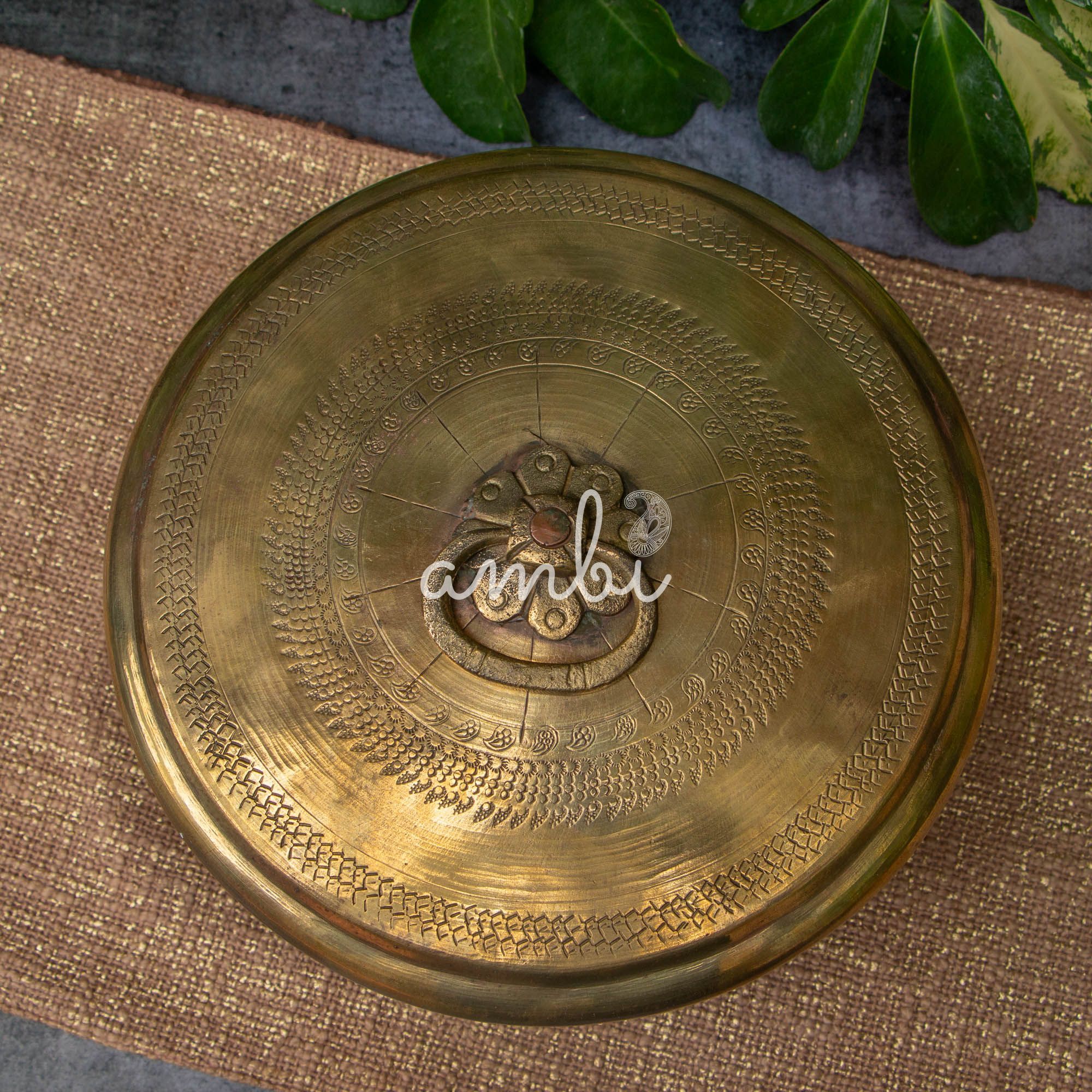 Ambi Pure Brass Rare True Vintage Roti Box on Legs - Large 10 inches Diameter