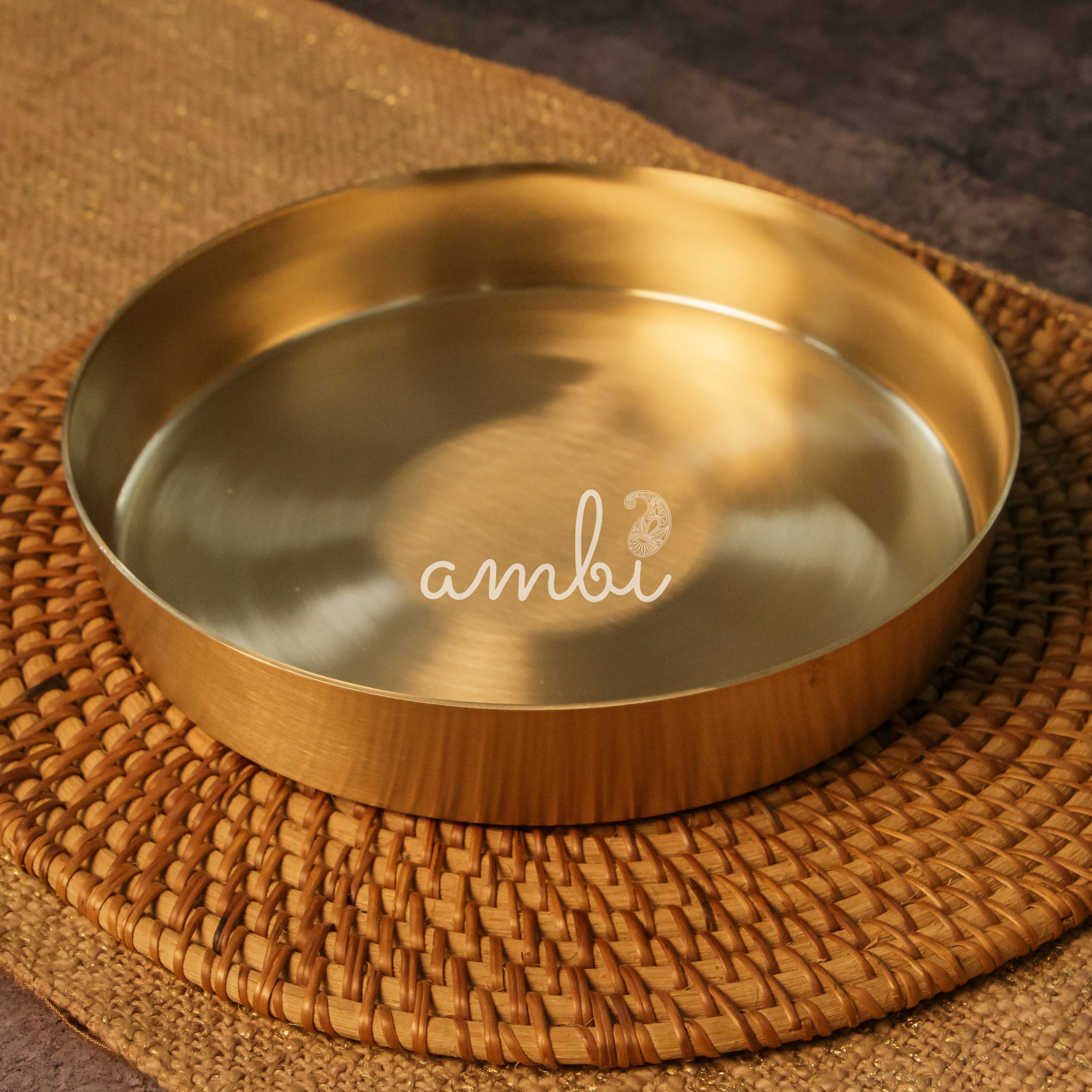AMBI 100% Pure Lead Free Kansa Thali with High Edge / Pooja Plate - 8 Inches