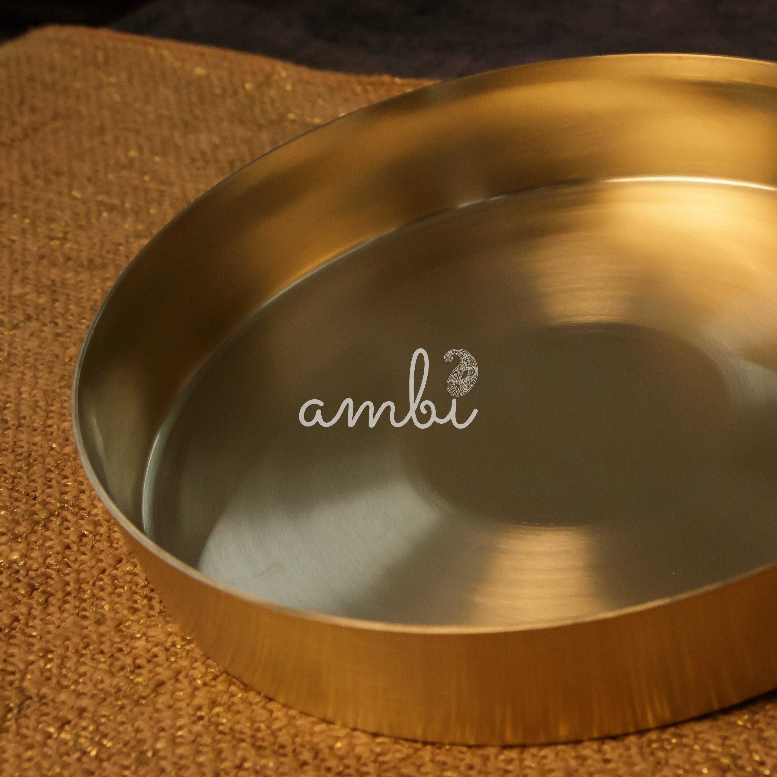 AMBI 100% Pure Lead Free Kansa Thali with High Edge / Pooja Plate - 8 Inches