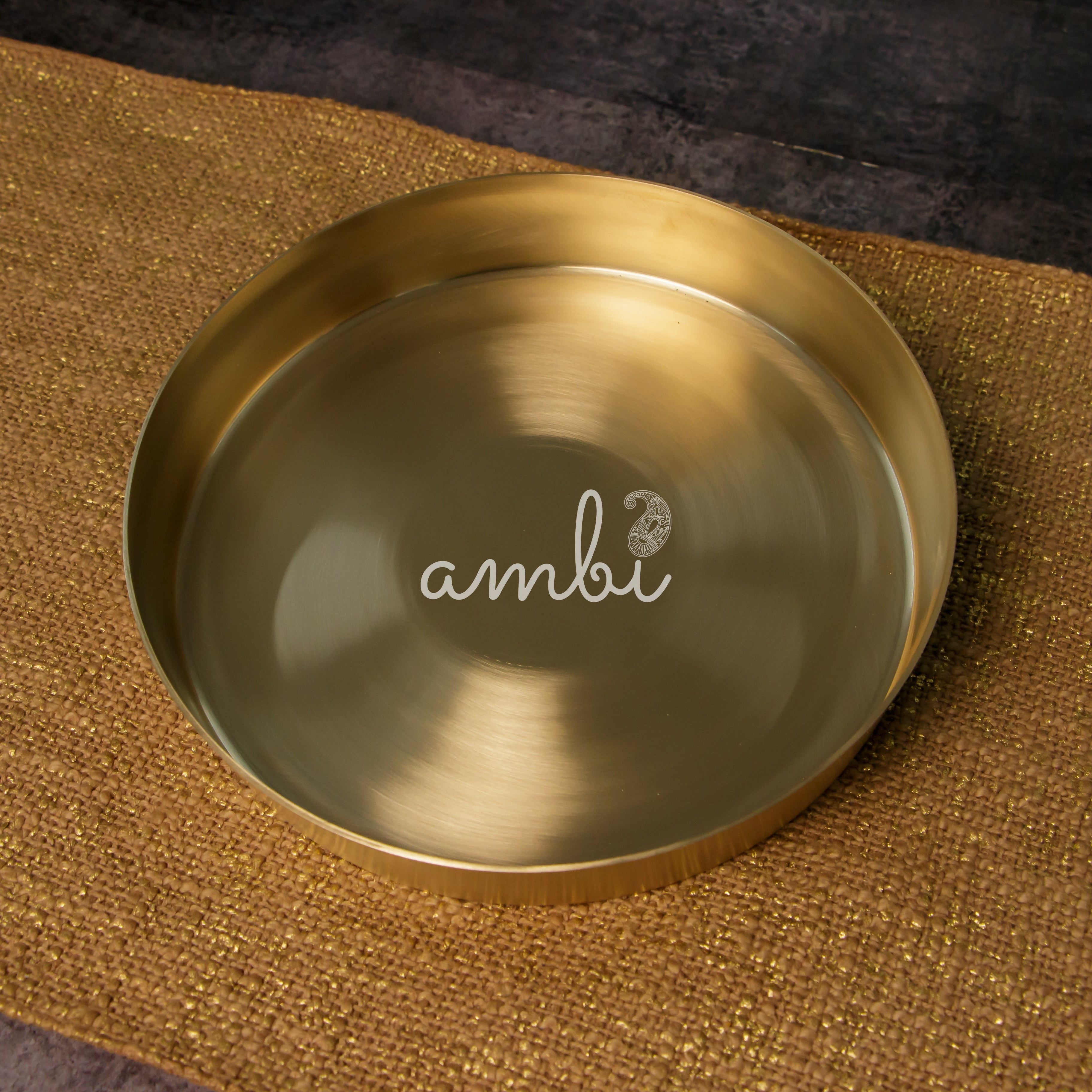 AMBI 100% Pure Lead Free Kansa Thali with High Edge / Pooja Plate - 8 Inches