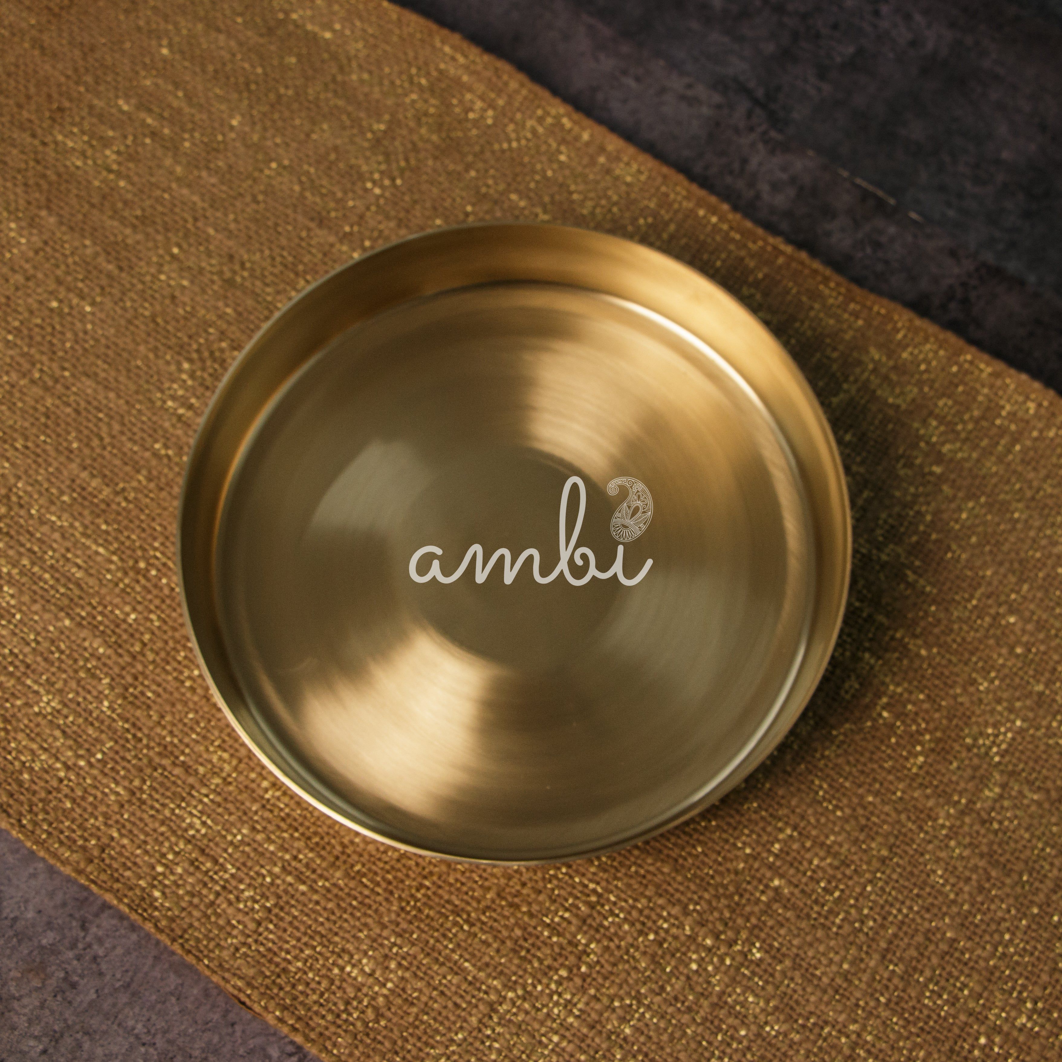 AMBI 100% Pure Lead Free Kansa Thali with High Edge / Pooja Plate - 8 Inches