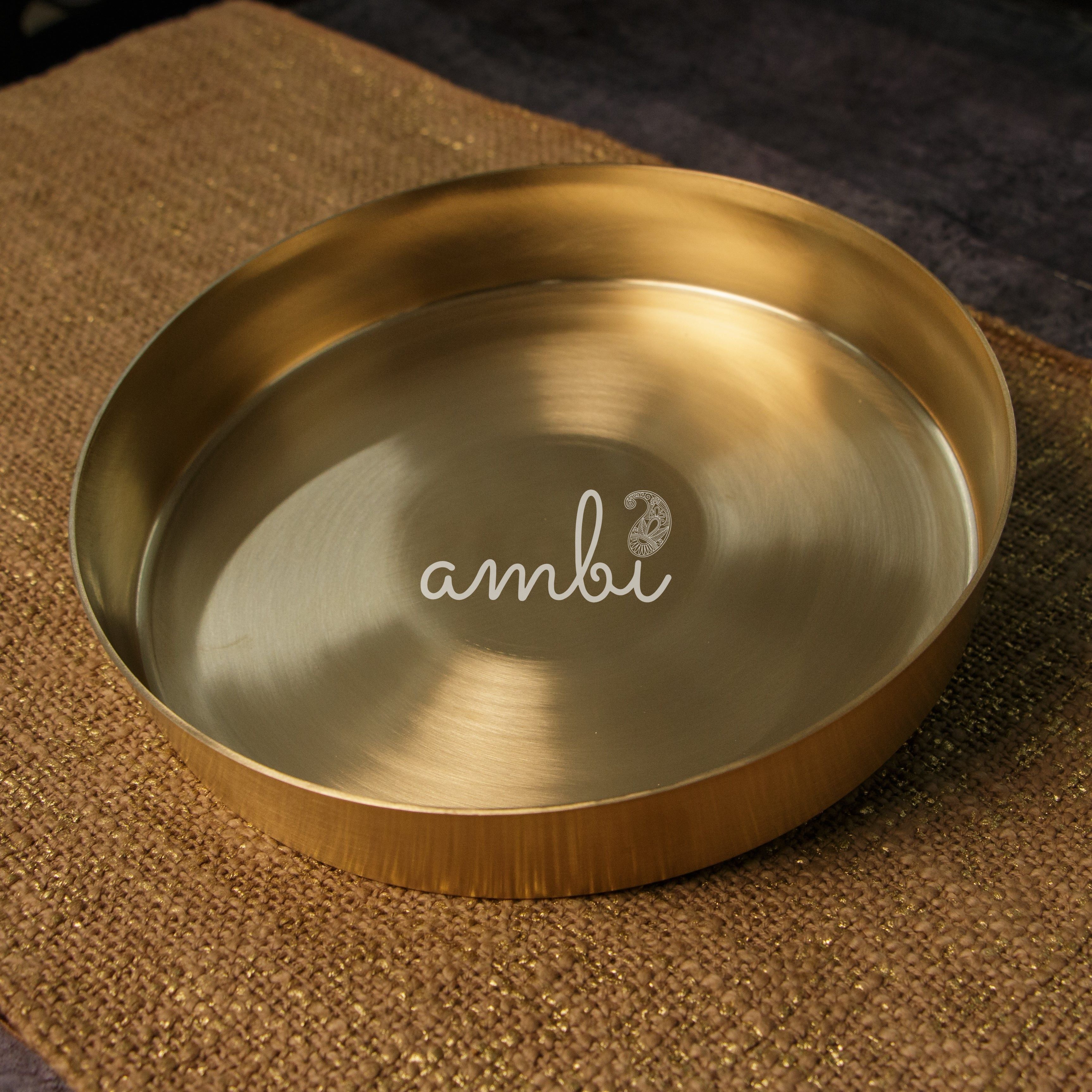 AMBI 100% Pure Lead Free Kansa Thali with High Edge / Pooja Plate - 8 Inches