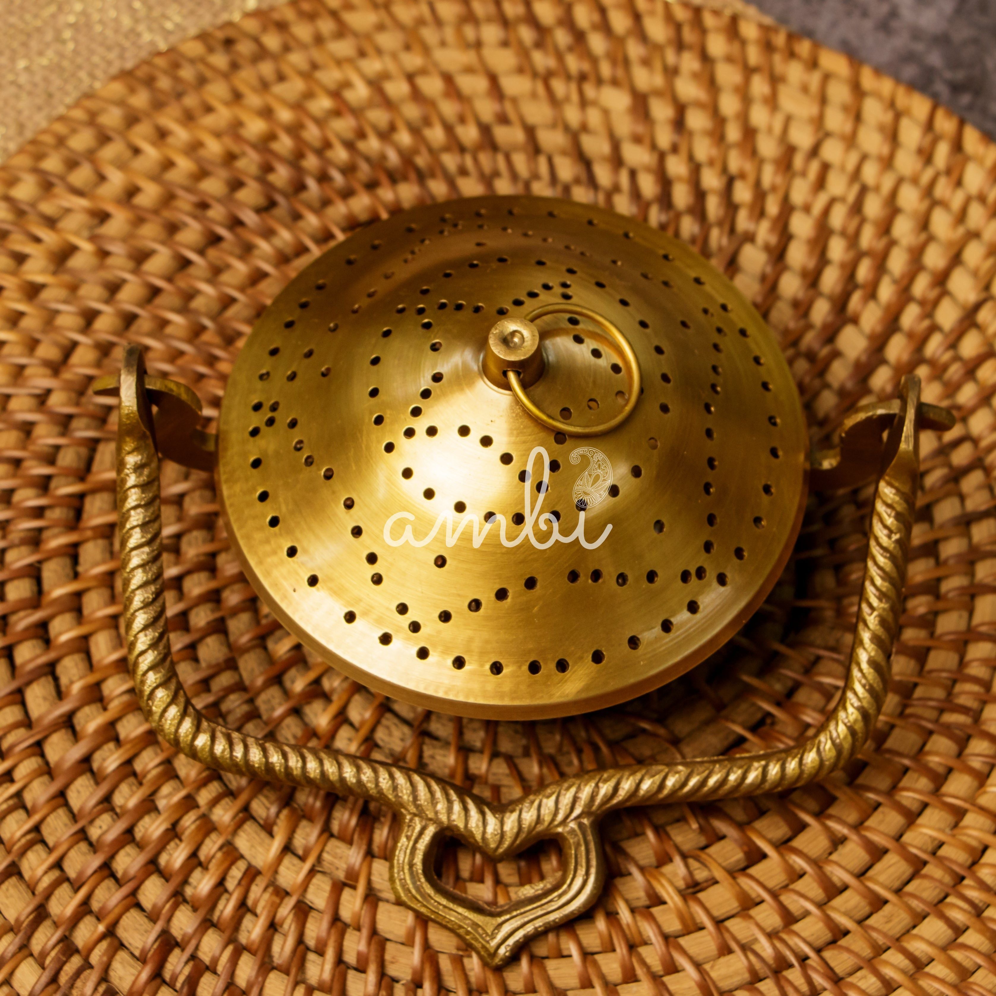 Ambi Pure Brass Dhuni Loban Sambrani Incense Burner Round with Handle