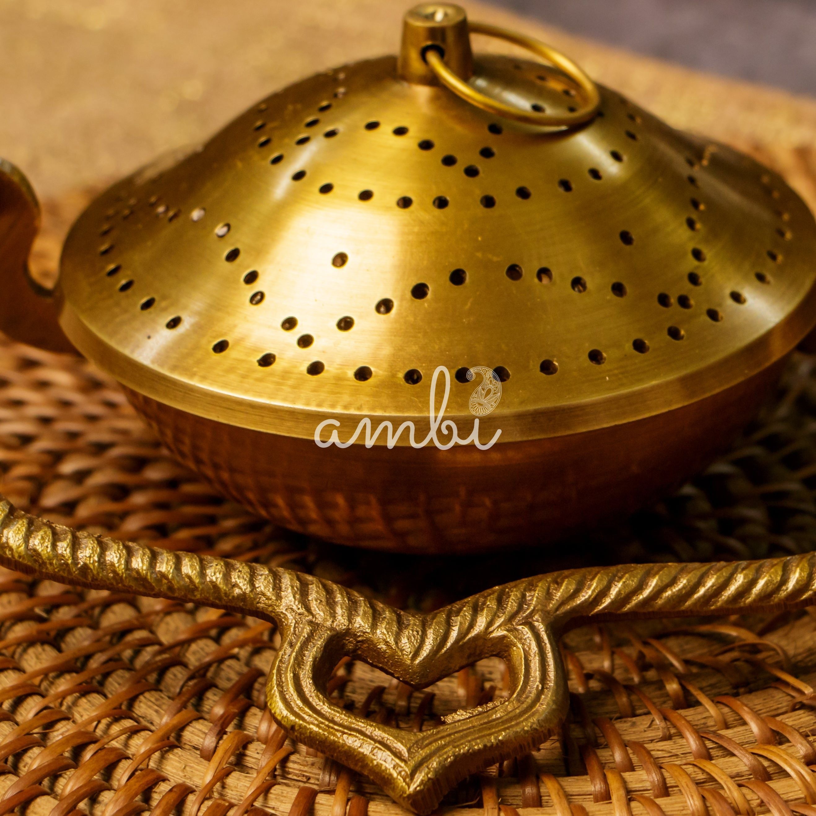 Ambi Pure Brass Dhuni Loban Sambrani Incense Burner Round with Handle