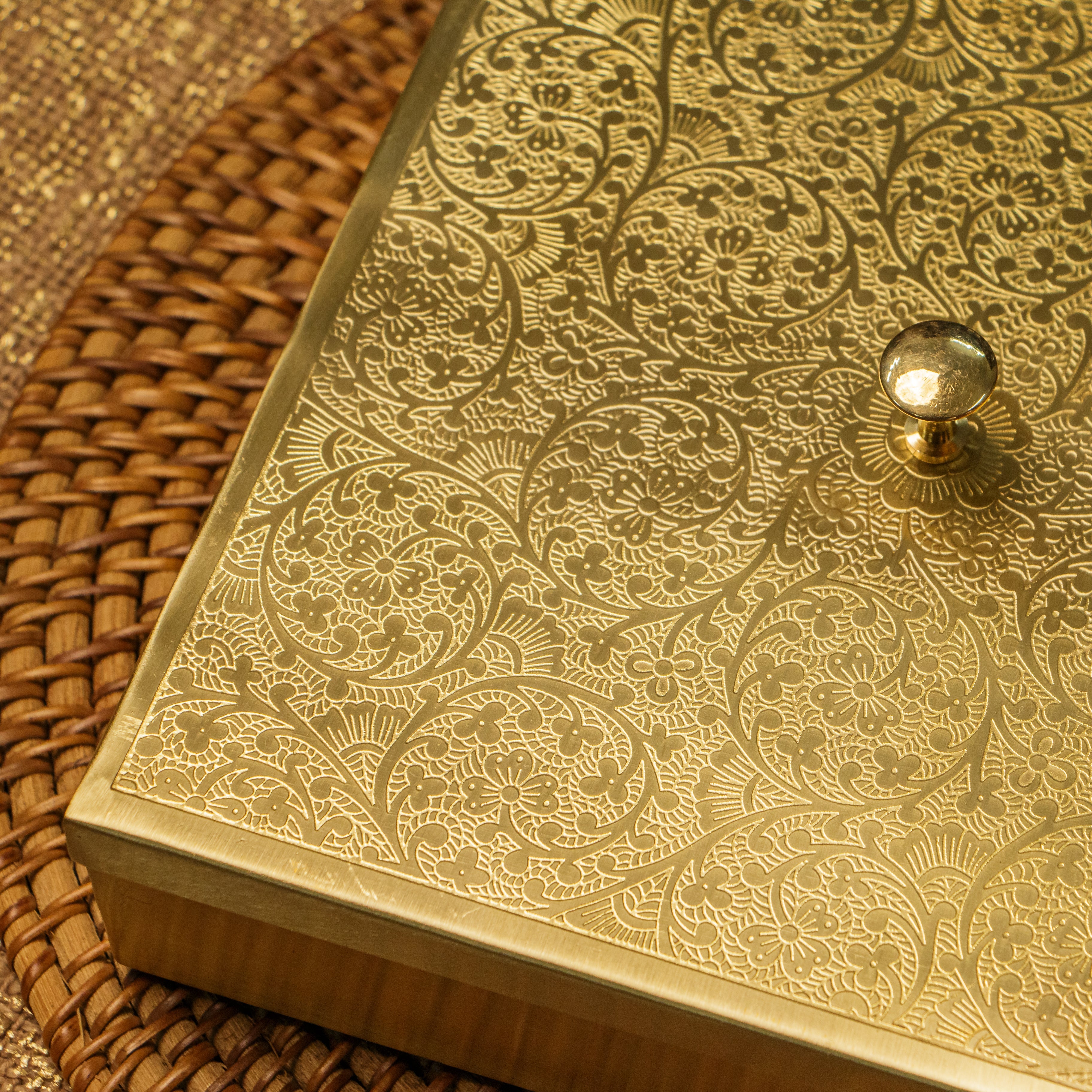 Ambi Pure Brass Finely Etched 9 Container Square Spice Box
