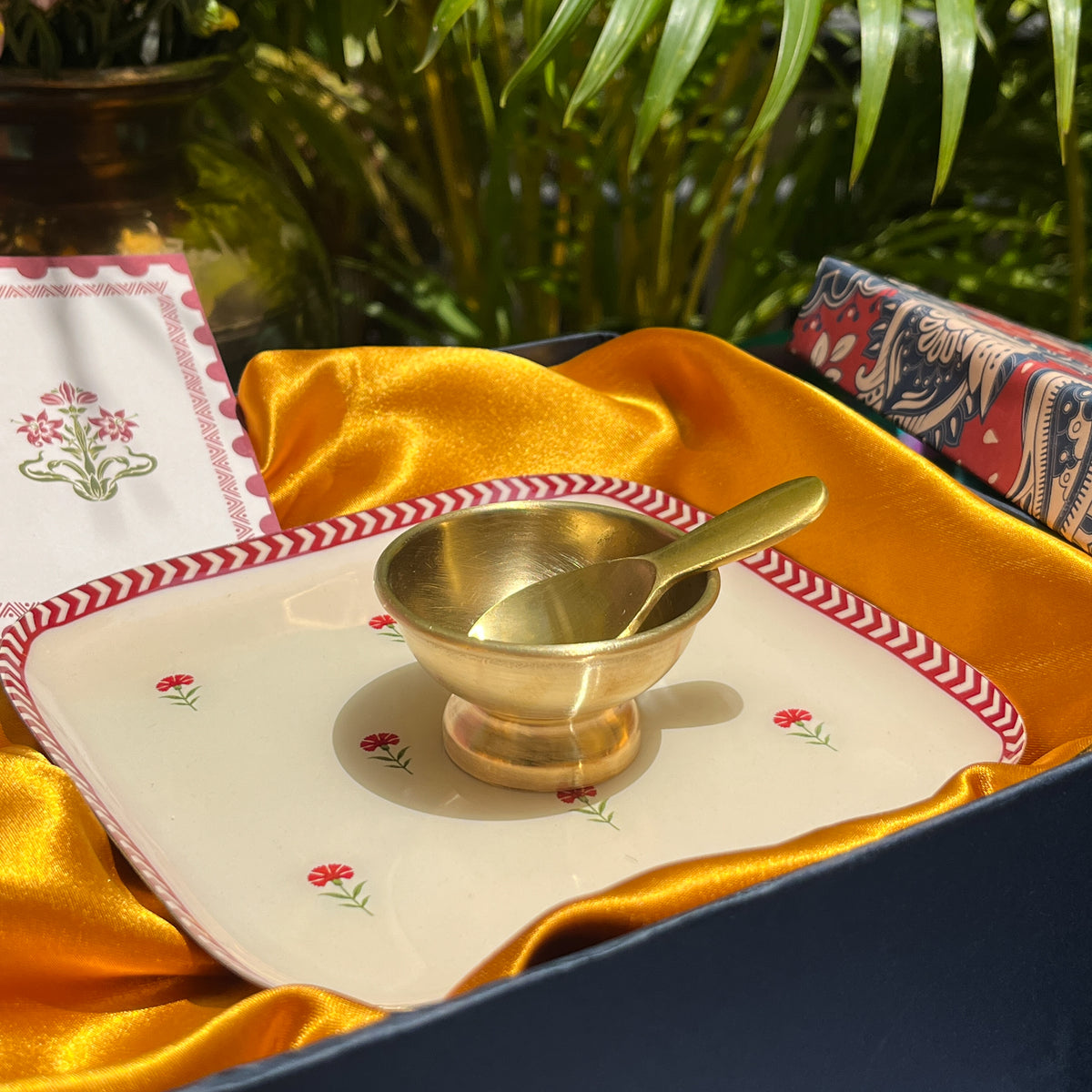 Ambi Pure Brass Mithai Serving Set with Platter, Bowl and Spoon | Premium Gift Set