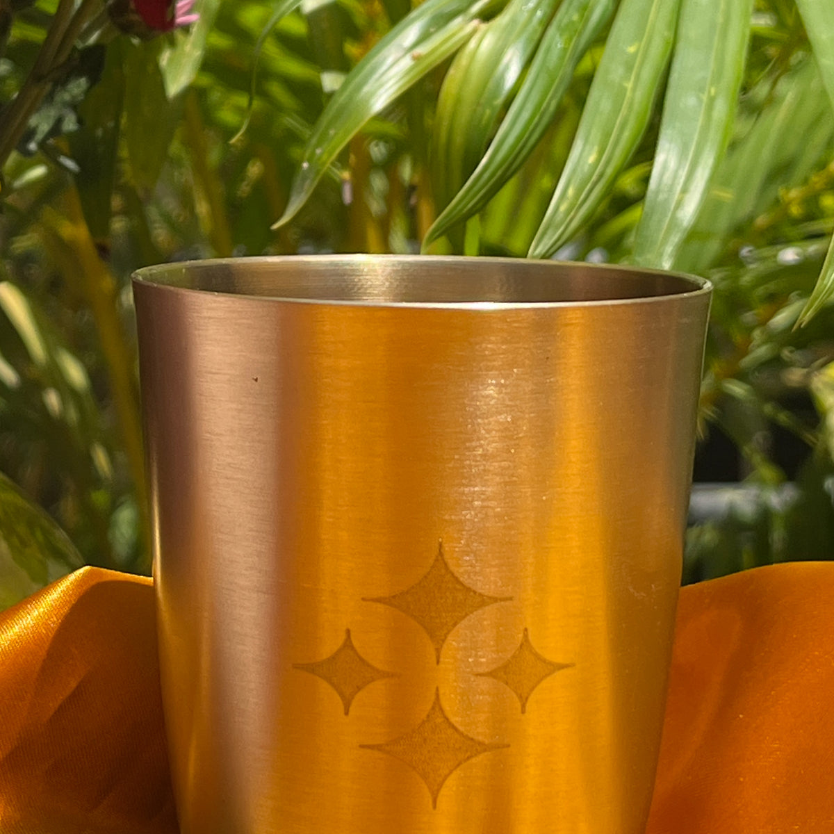 Ambi Hand-Etched Pure Kansa Drinking Glasses Gift Set | Traditional Tumbler Set of 2