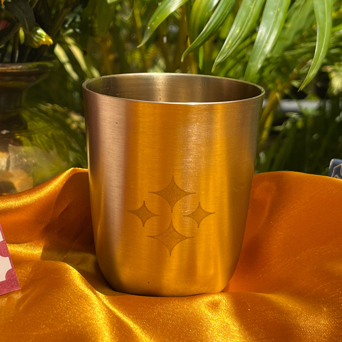 Ambi Hand-Etched Pure Kansa Drinking Glasses Gift Set | Traditional Tumbler Set of 2