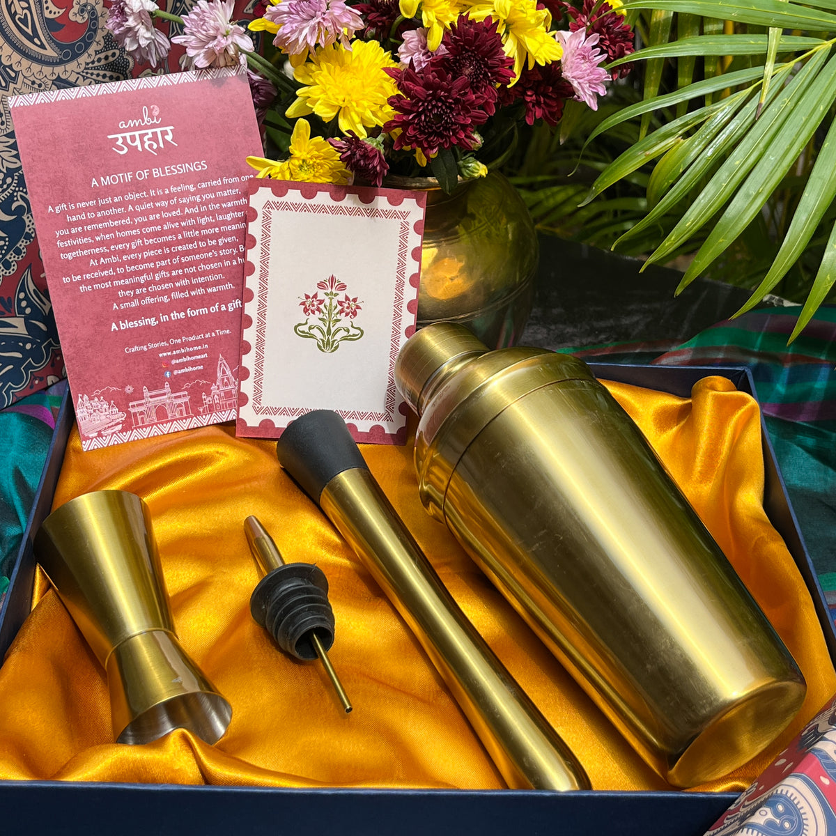 Ambi Brass Cocktail Shaker Gift Set | Premium Bartender Kit of 4