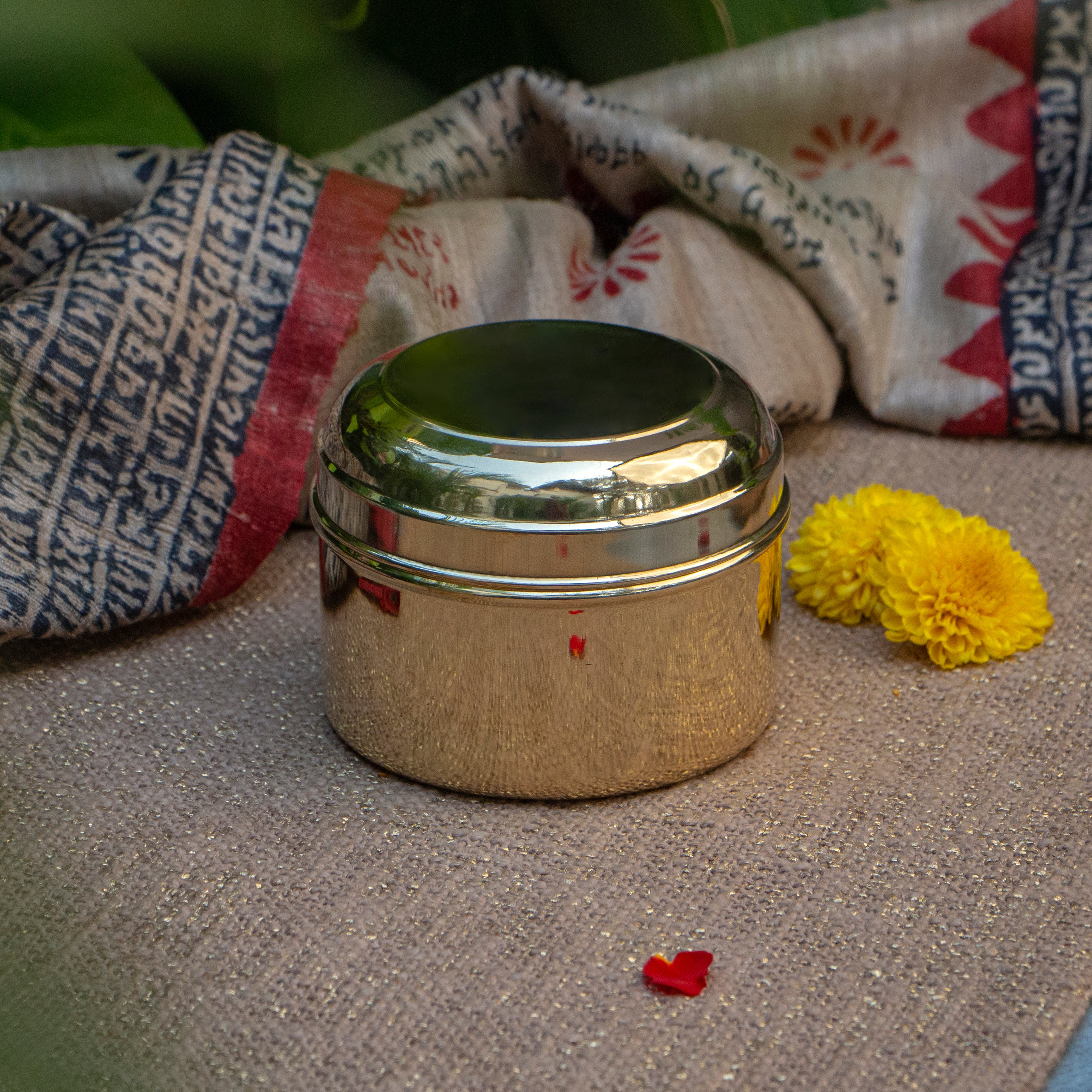 Ambi Pure Brass Laddoo / Kitchen Storage Box - Large - 6 inches Diameter - Glossy Finish