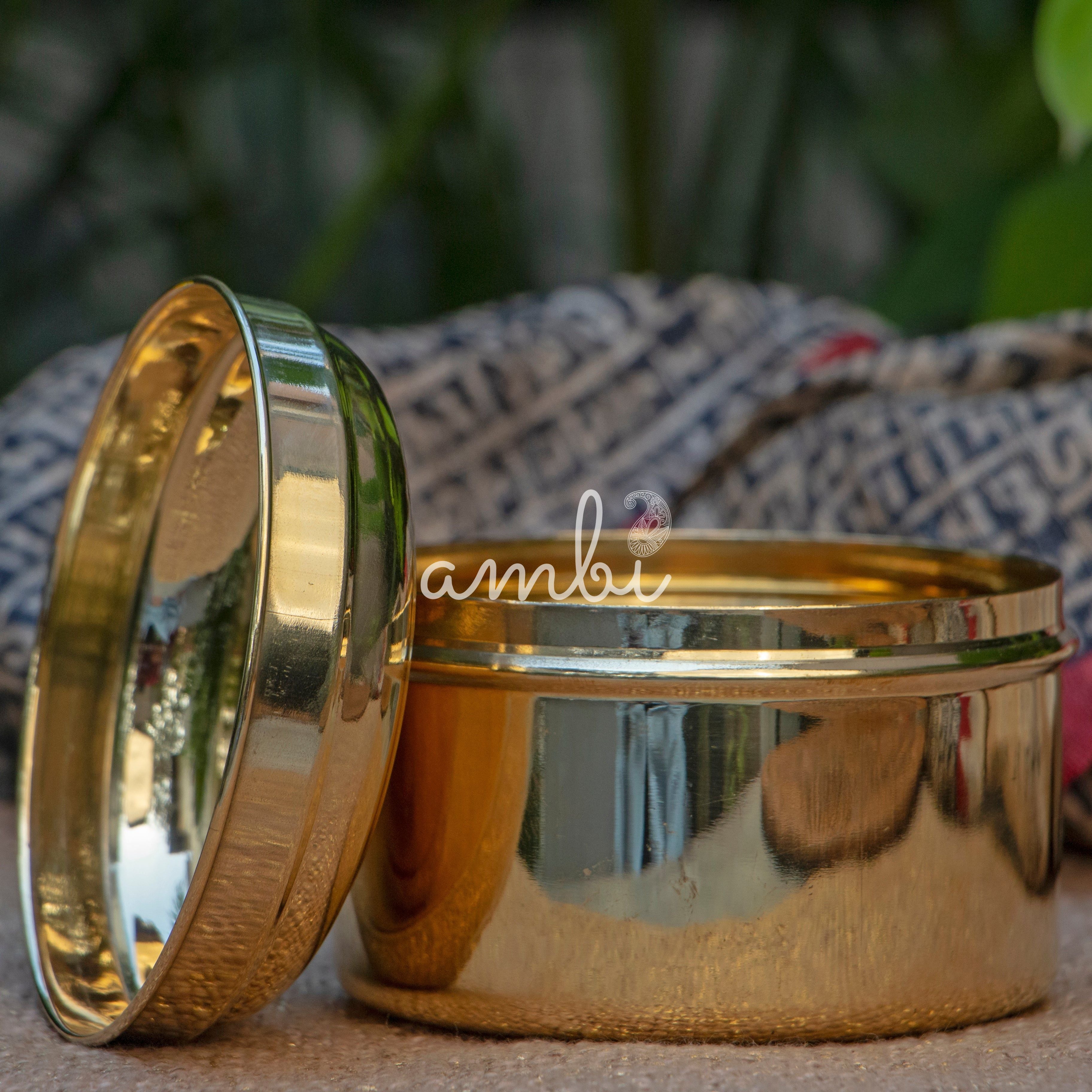 Ambi Pure Brass Laddoo / Kitchen Storage Box - Large - 6 inches Diameter - Glossy Finish