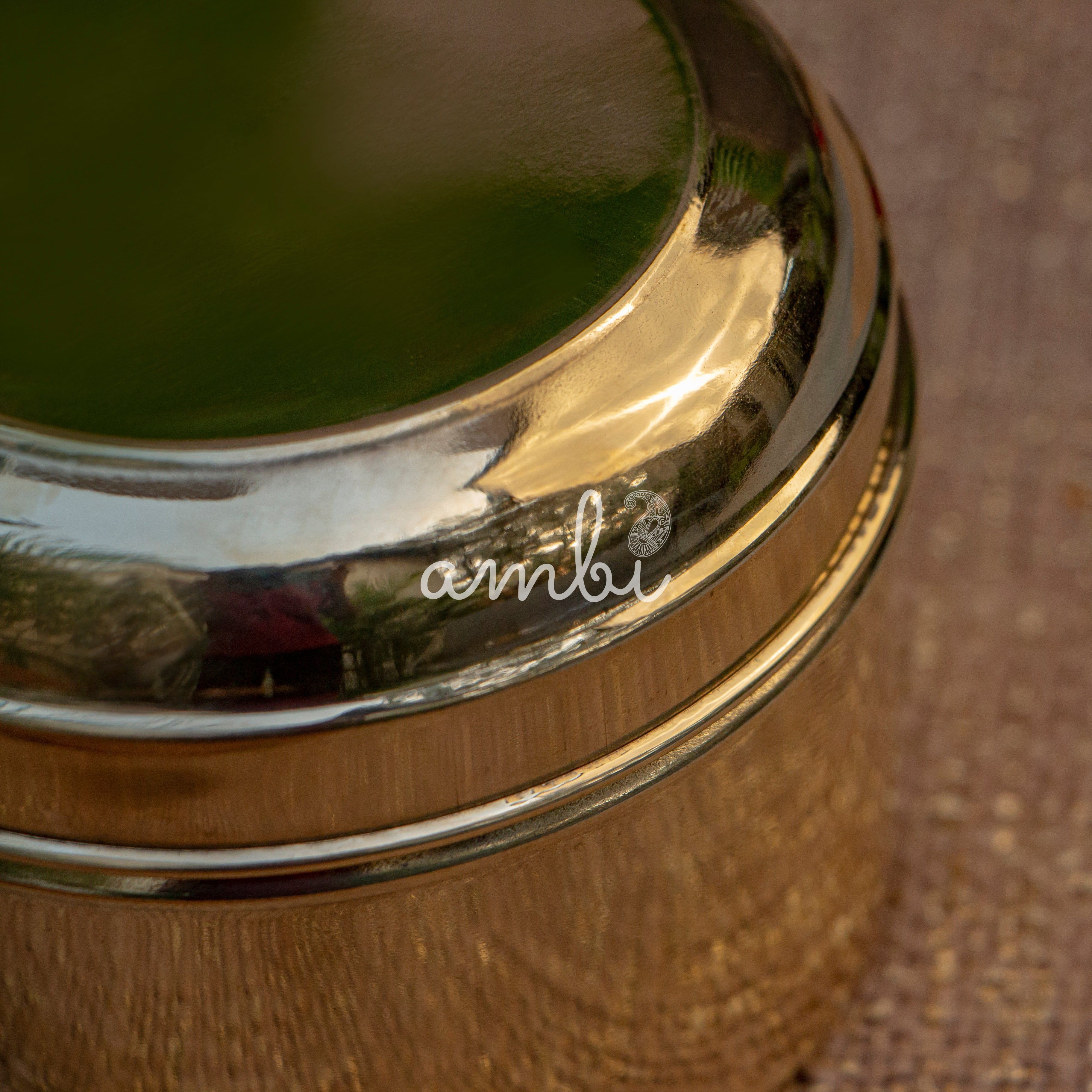 Ambi Pure Brass Laddoo / Kitchen Storage Box - Large - 6 inches Diameter - Glossy Finish