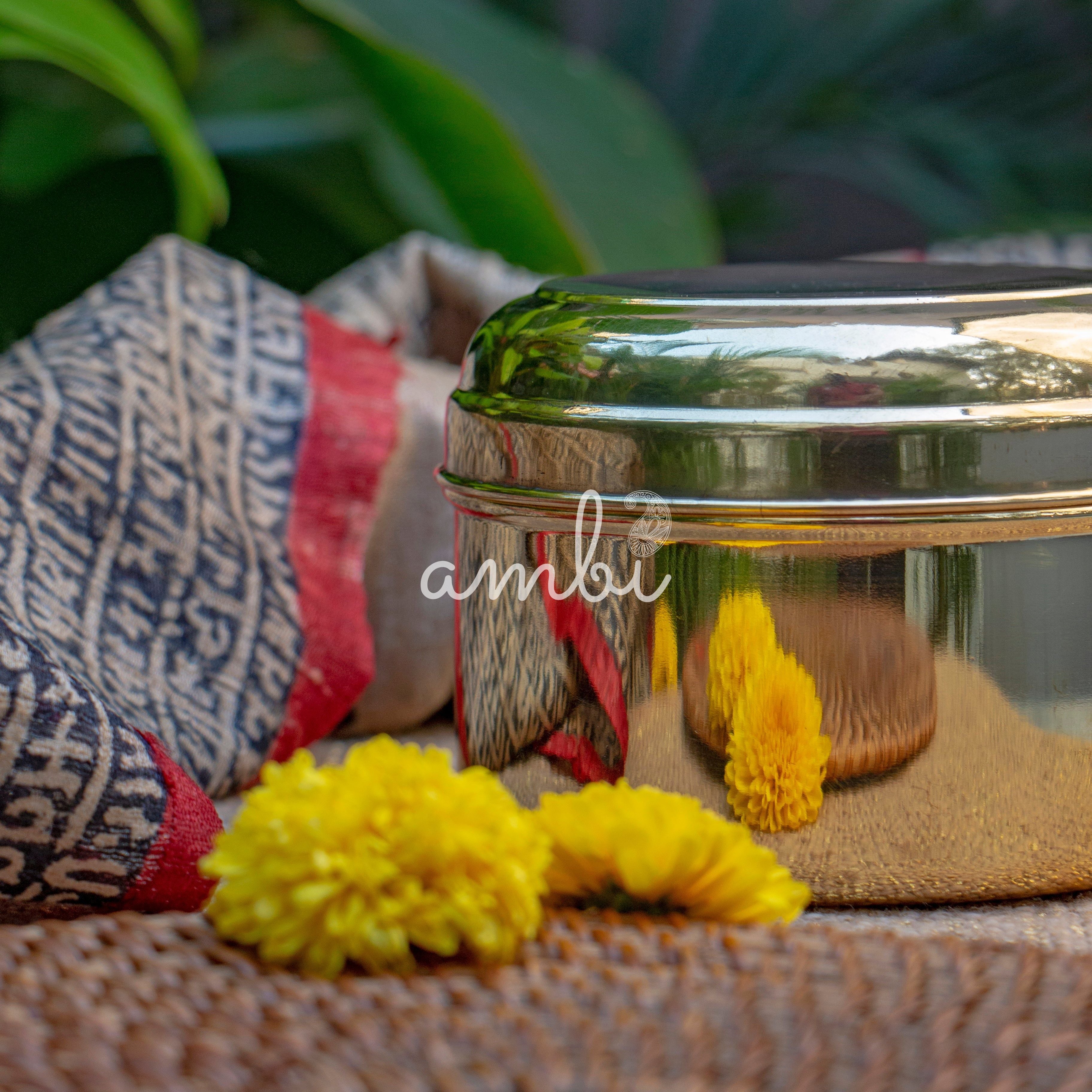 Ambi Pure Brass Laddoo / Kitchen Storage Box - Medium - 4.5 Inches - Glossy Finish