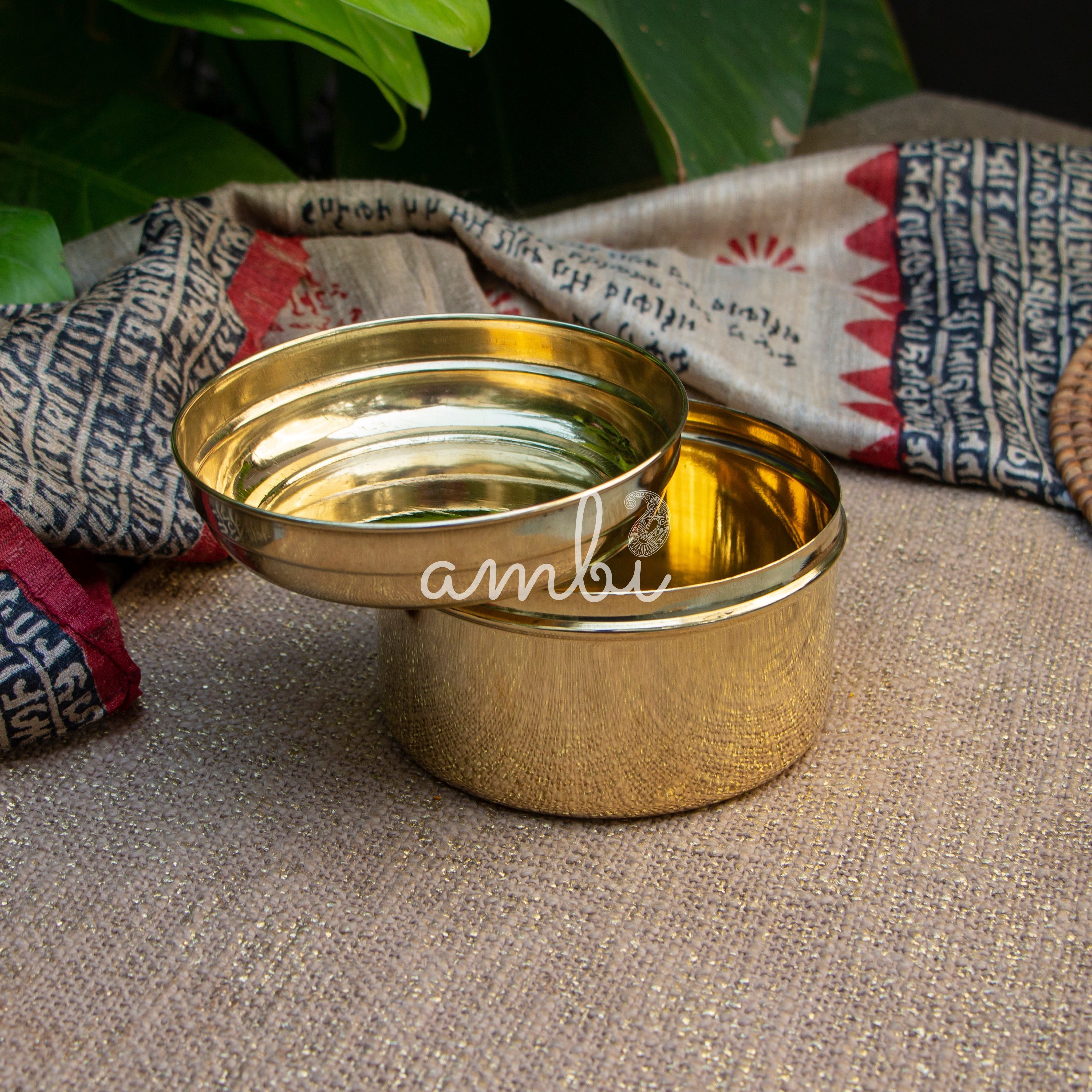 Ambi Pure Brass Laddoo / Kitchen Storage Box - Medium - 4.5 Inches - Glossy Finish