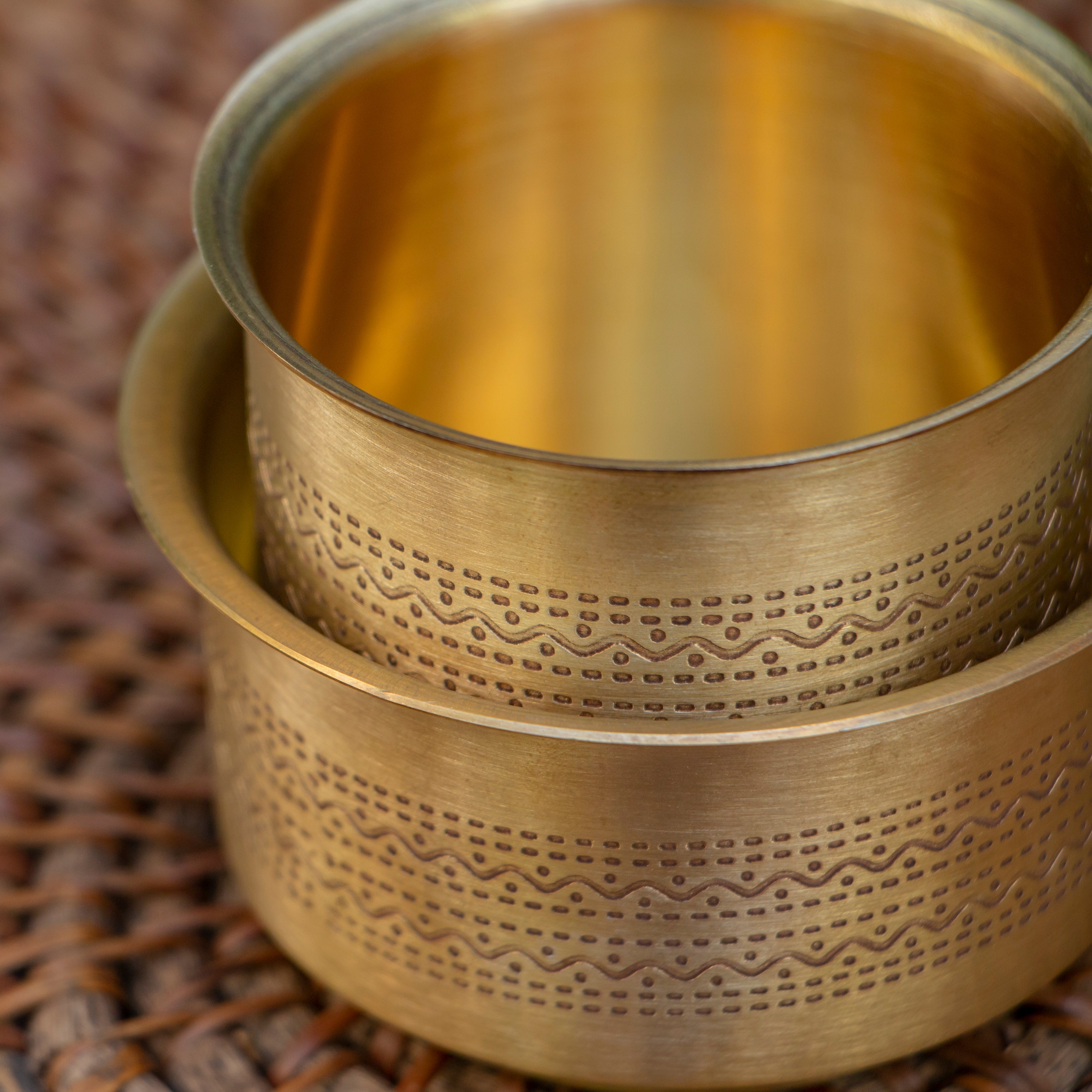 Pure Brass Filter Coffee Dabara Cup Set — Hand-Engraved | Ambi
