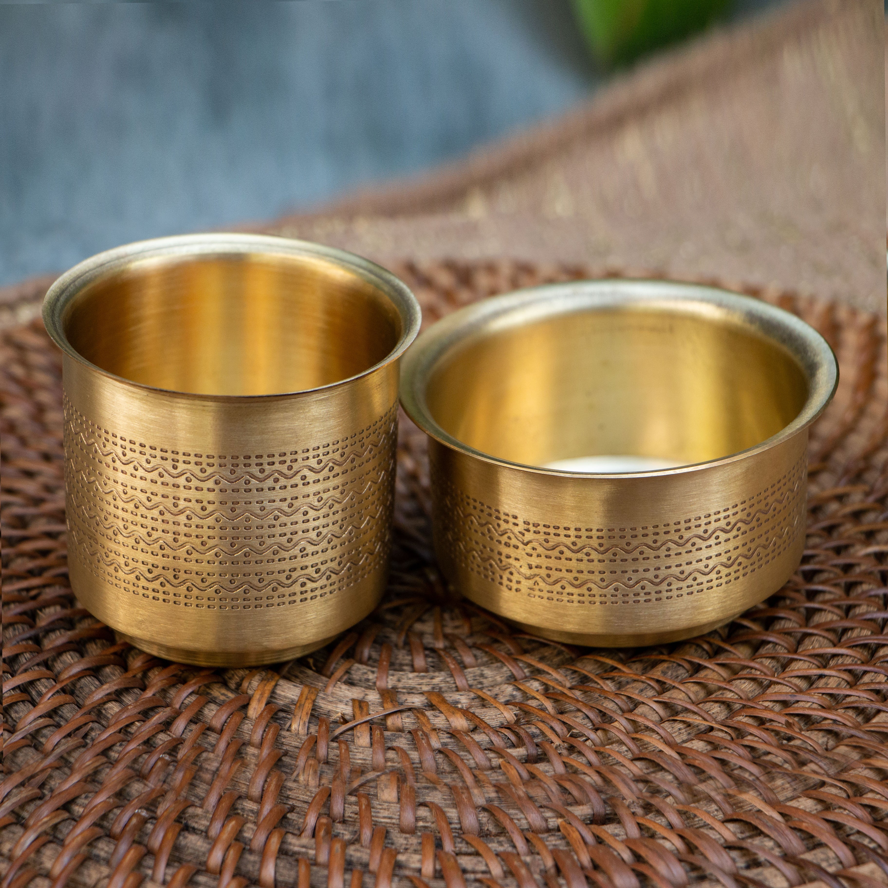 Pure Brass Filter Coffee Dabara Cup Set — Hand-Engraved | Ambi