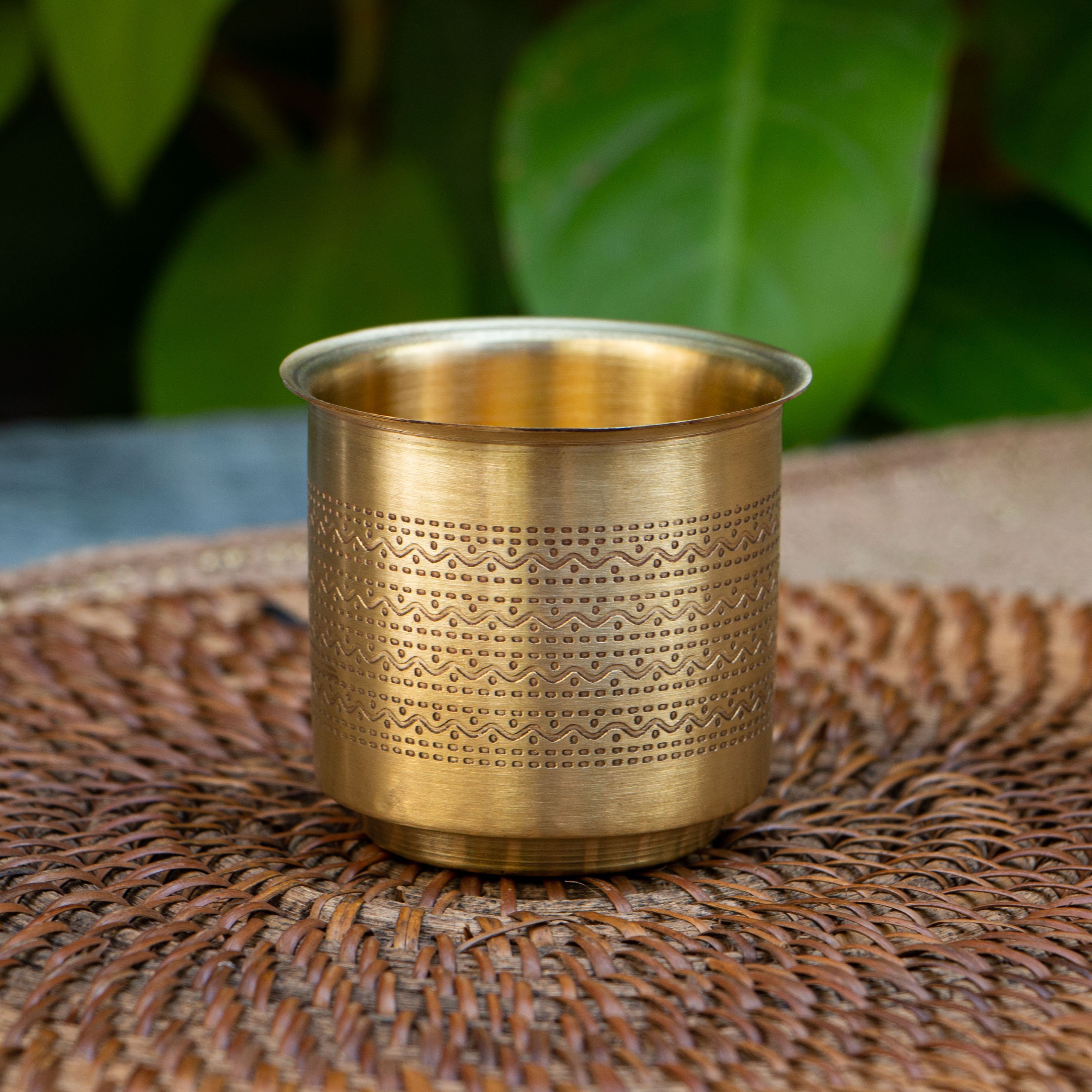 Pure Brass Filter Coffee Dabara Cup Set — Hand-Engraved | Ambi