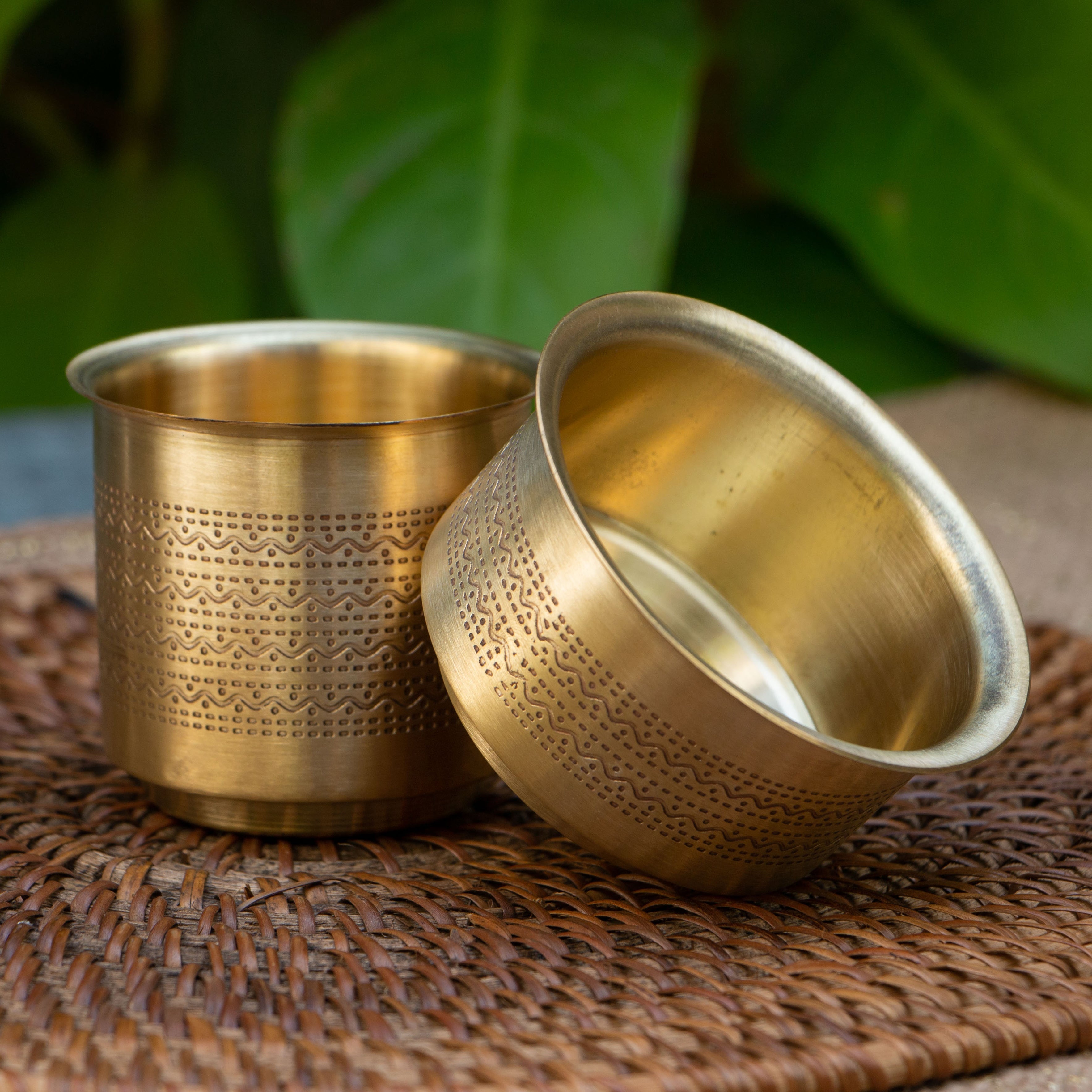 Pure Brass Filter Coffee Dabara Cup Set — Hand-Engraved | Ambi