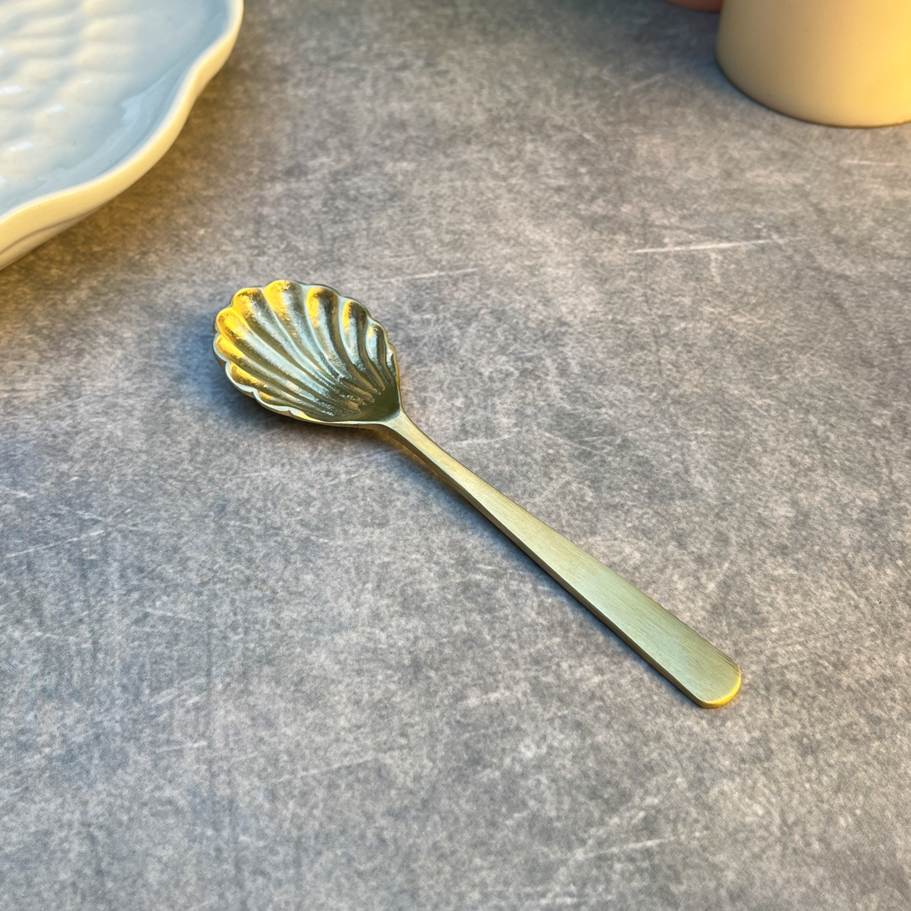 AMBI Pure Brass Artisan Shell-Motif Spoon Set of 2