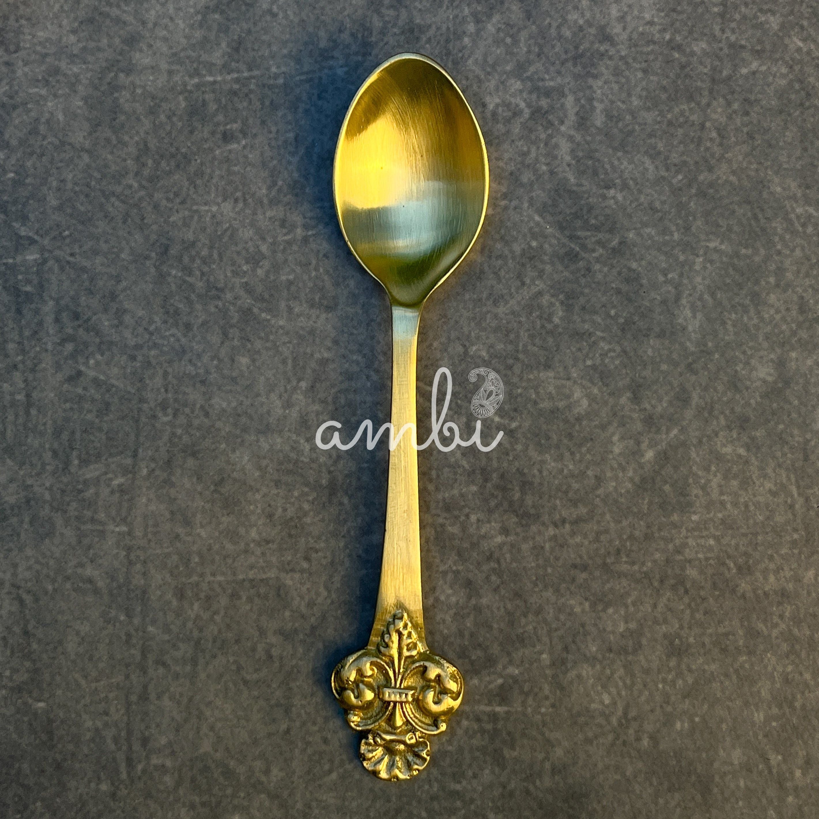 AMBI Ambi Pure Brass Small Spoon with Baroque or Rococo Head Set of 2