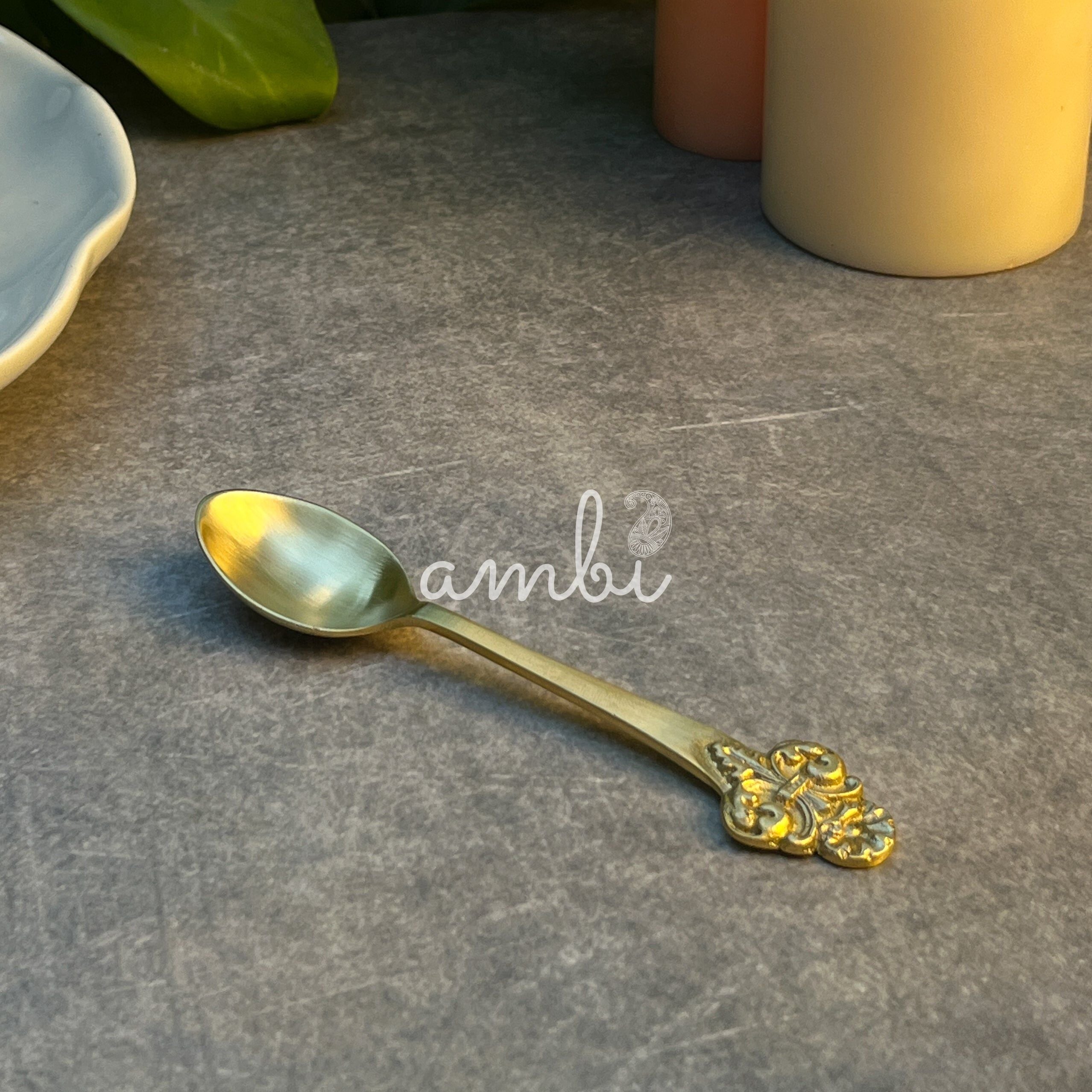 AMBI Ambi Pure Brass Small Spoon with Baroque or Rococo Head Set of 2