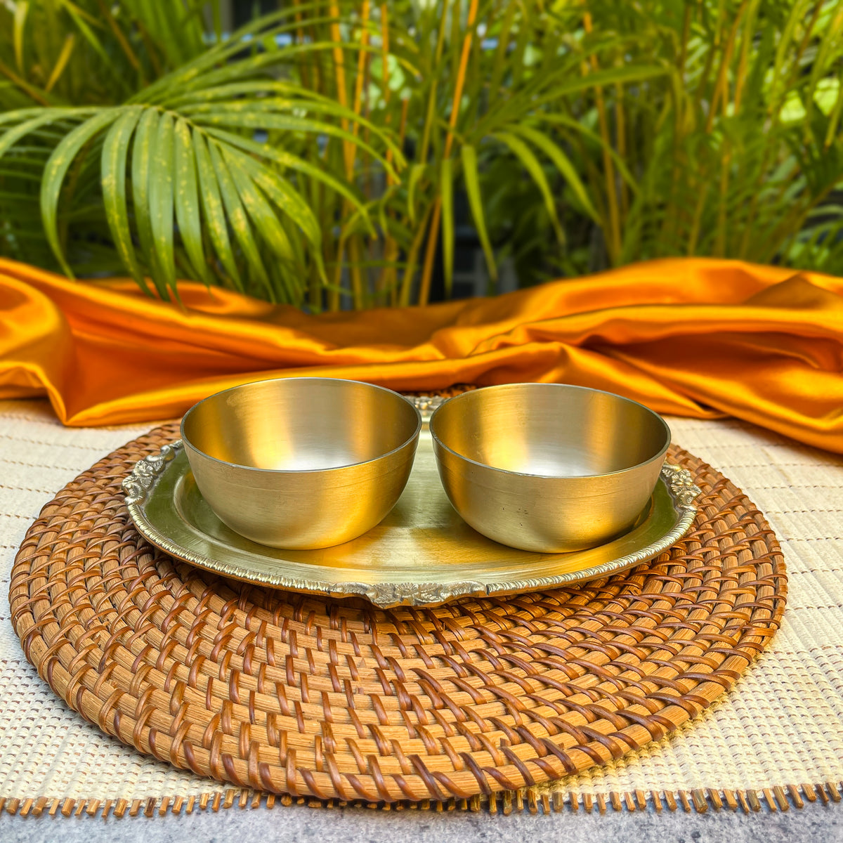 Ambi Rose Kansa Katori with Brass Platter | Premium Gift Box Set